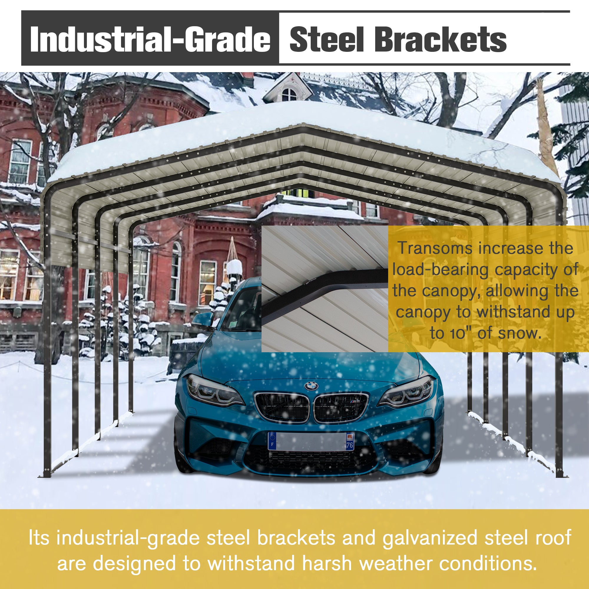 LZBEITEM 13 x 20 ft Metal Carport Kits with Enhanced Base Outdoor Heavy Duty Garage Galvanized Car Shelter for Pickup, Boat, Car and Tractors