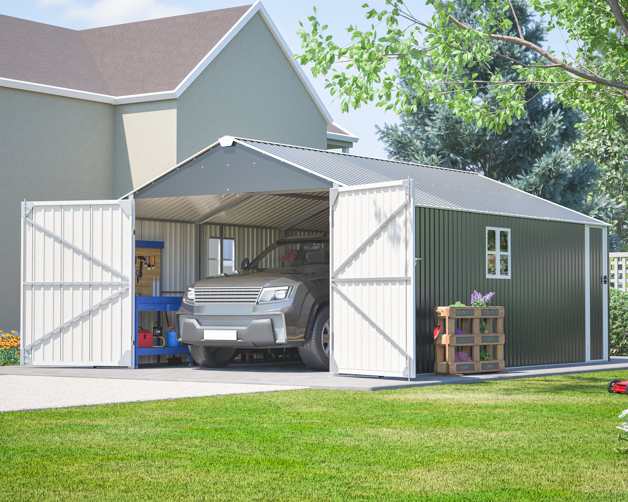 LZBEITEM 20x12 FT Outdoor Metal Garage Shed Extra Large Storage Shed 1810 CUFT