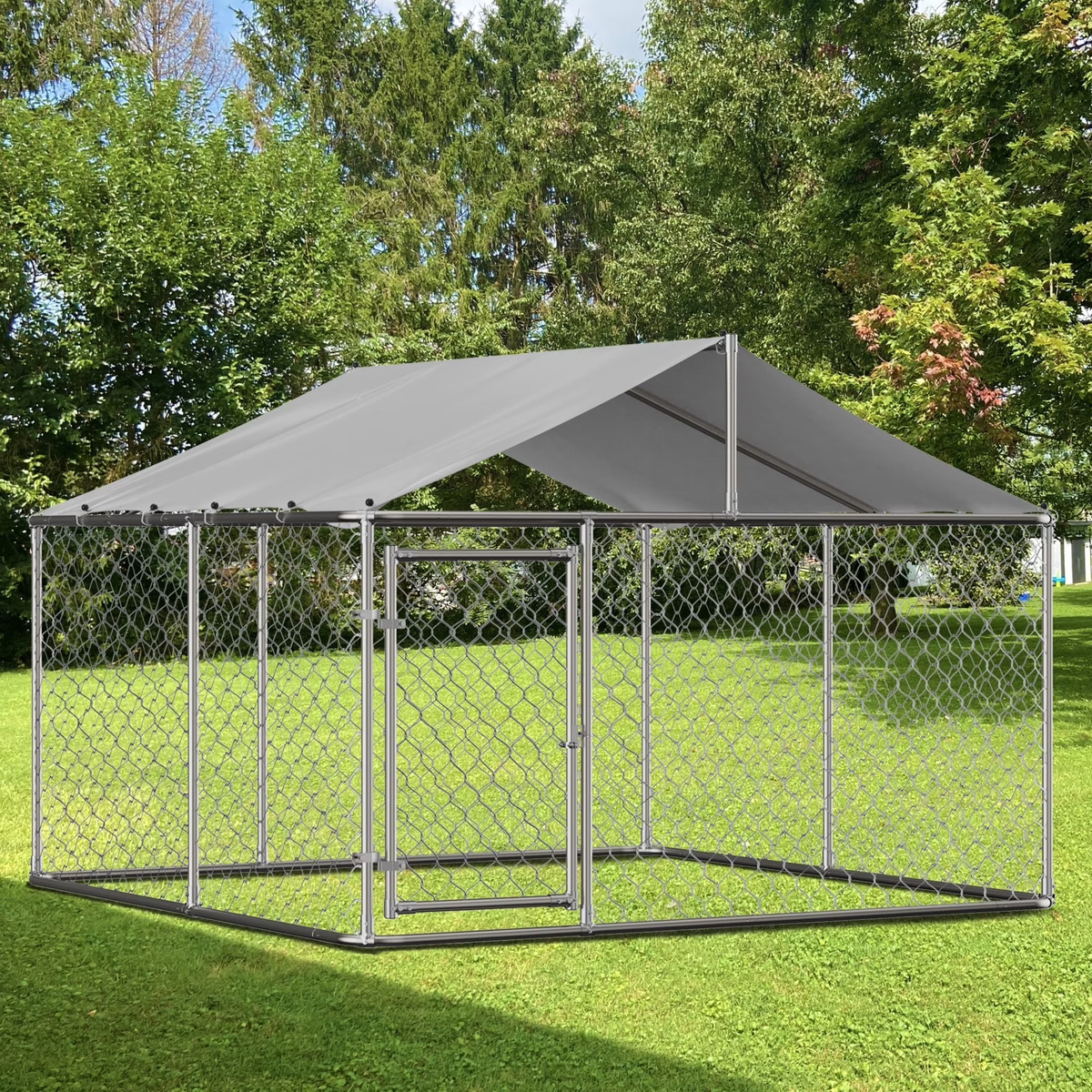 LZBEITEM Large Outdoor Dog Run Kennel, Heavy Duty Dog Pets Cage Galvanized Steel Dog Fence Dog Enclosure Playpen with Waterproof Cover