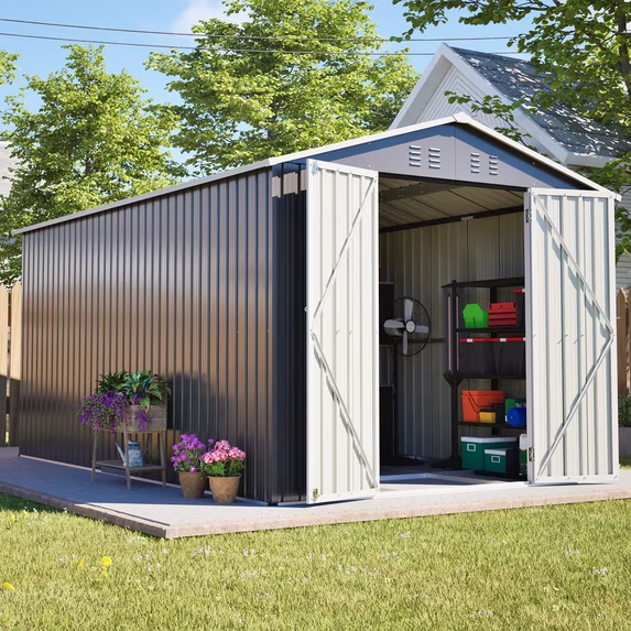 LZBEITEM 8'x12' Outdoor Metal Storage Shed with Floor Frame