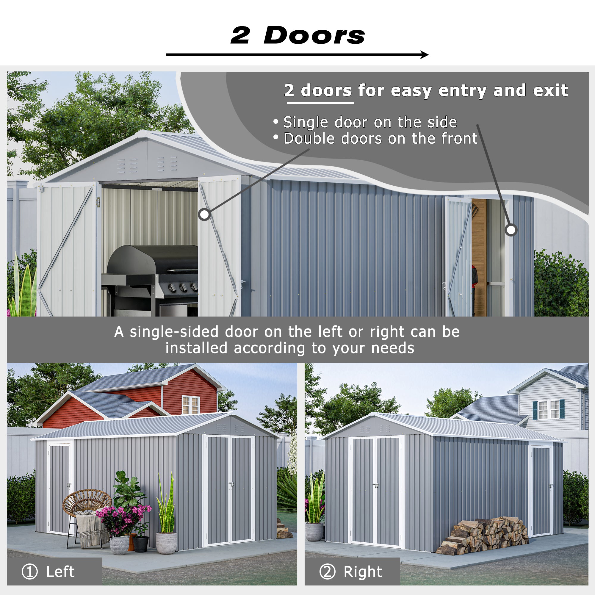 LZBEITEM 8'x12' Outdoor Metal Storage Shed with Floor Frame