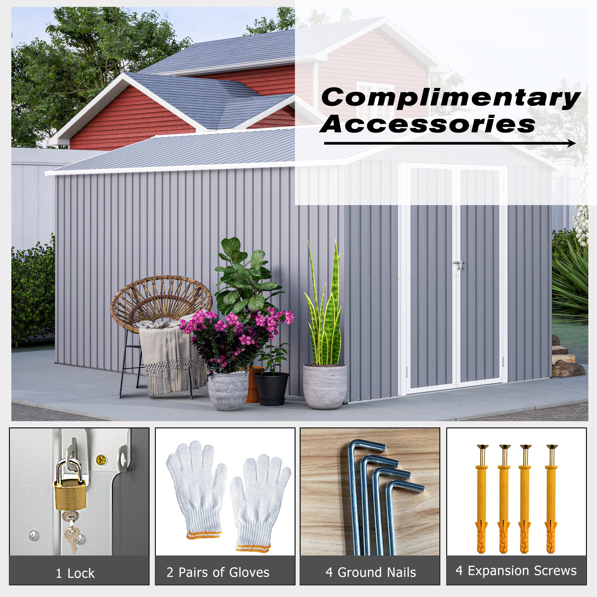 LZBEITEM 8'x12' Outdoor Metal Storage Shed with Floor Frame