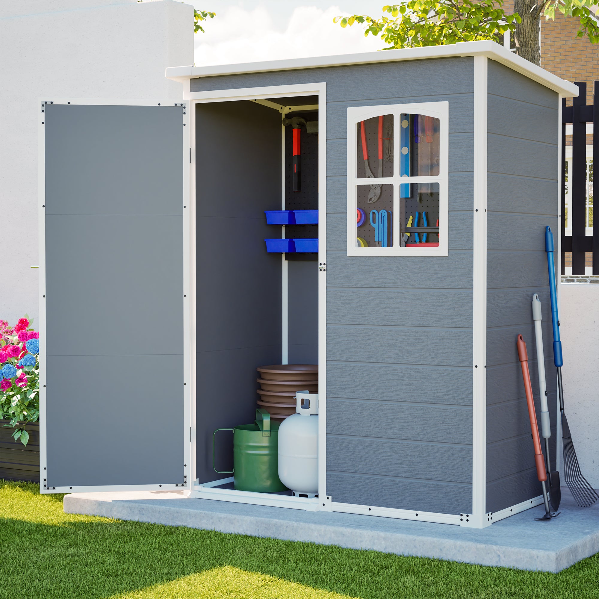 LZBEITEM 5x3 ft Resin Outdoor Storage Shed with Floor