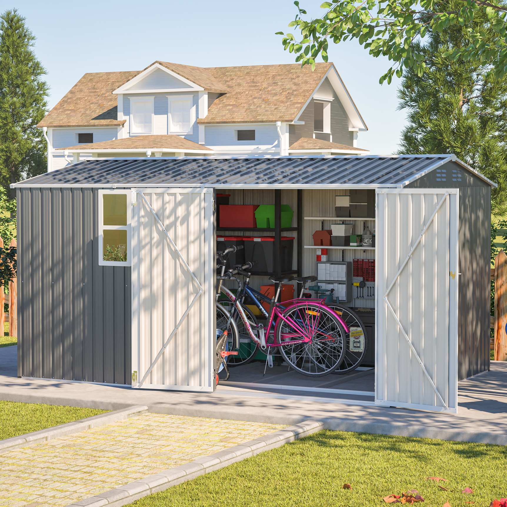 LZBEITEM 12 x 8 Ft Outdoor Storage Shed with Floor Frame & Window