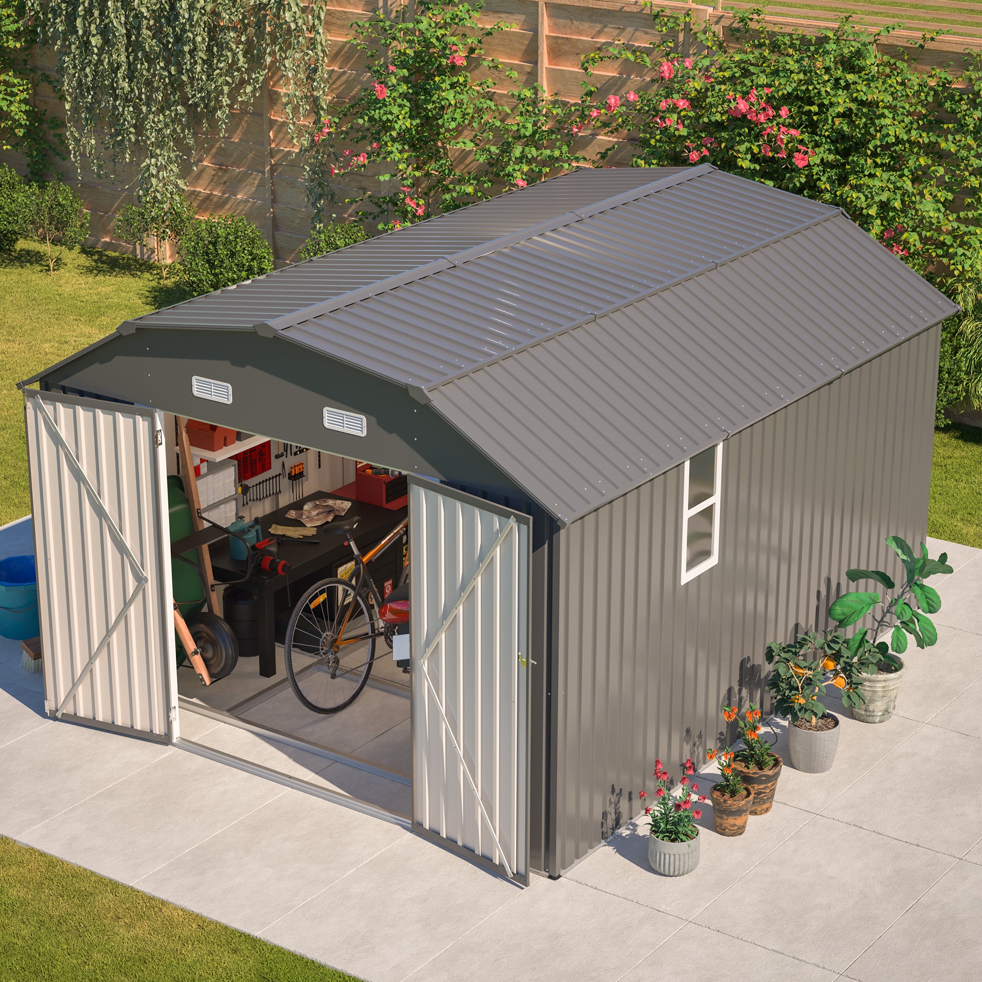 LZBEITEM 10' x 12' Metal Outdoor Storage Shed with Floor Frame Kit