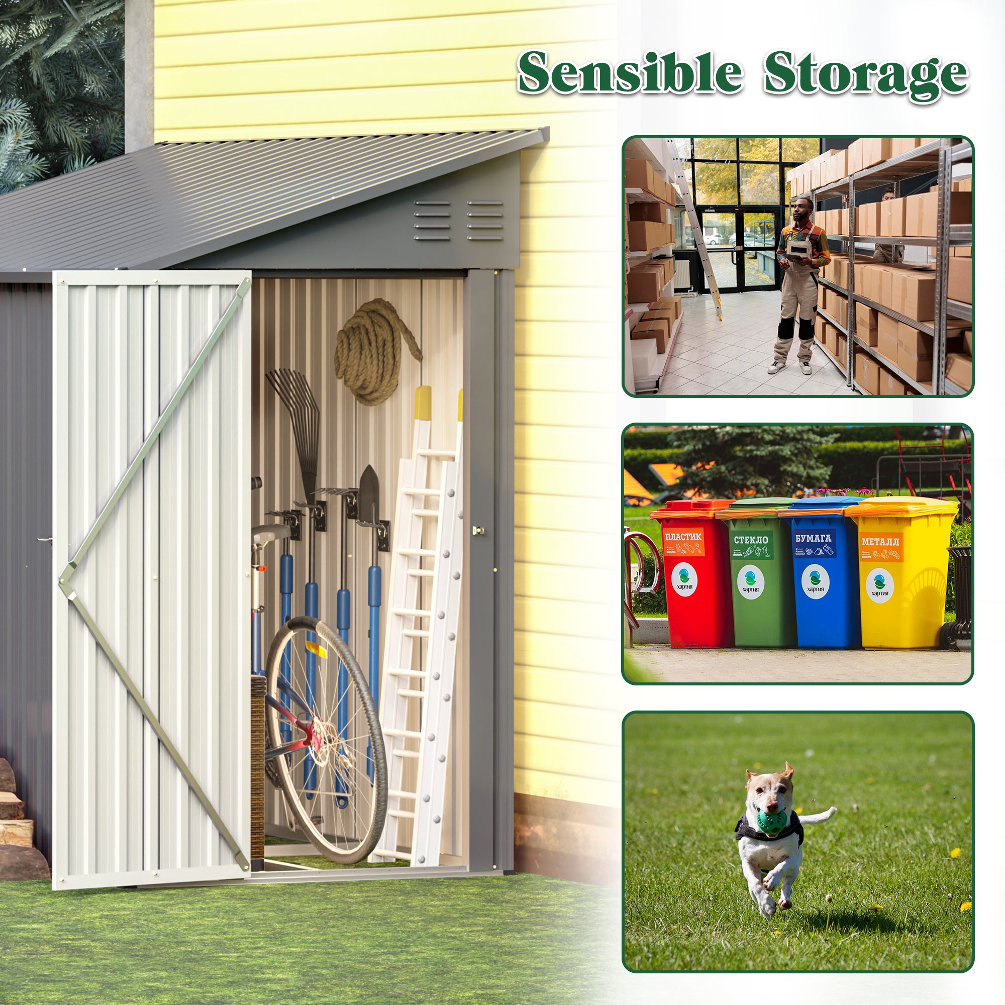 Shed Lean to Storage Shed, Outdoor 4' x 8' Metal Wall Side Storage Sheds & Outdoor Storage, Garden Storage Cabinet for Backayrd, Patio and Outdoor Use,Grey