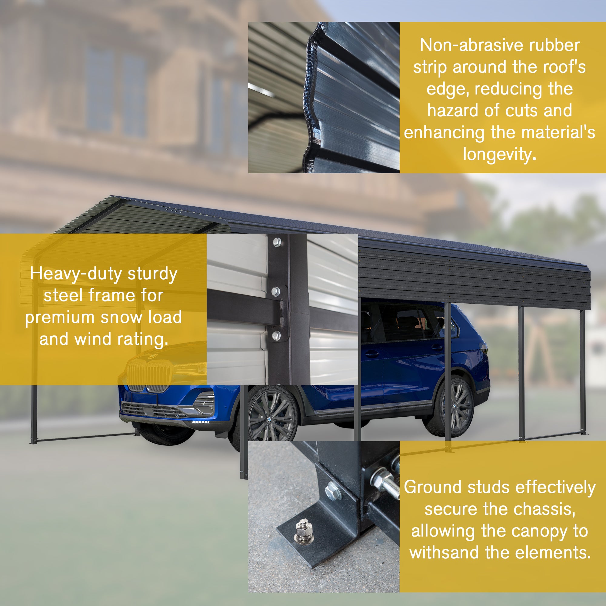 LZBEITEM 13 x 20 ft Metal Carport Kits with Enhanced Base Outdoor Heavy Duty Garage Galvanized Car Shelter for Pickup, Boat, Car and Tractors