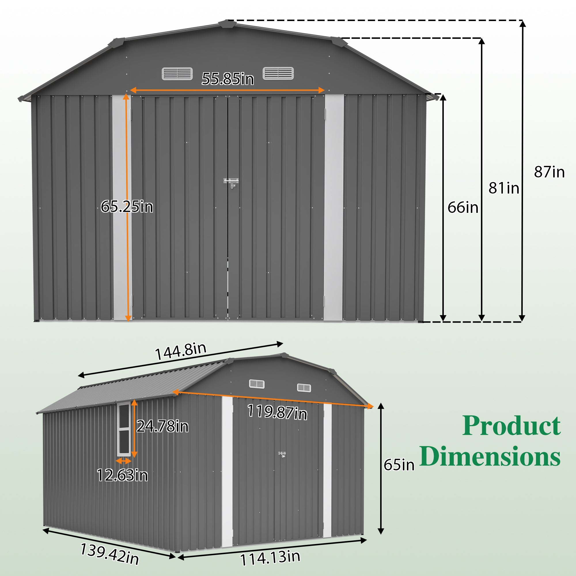 LZBEITEM 10' x 12' Metal Outdoor Storage Shed with Floor Frame Kit
