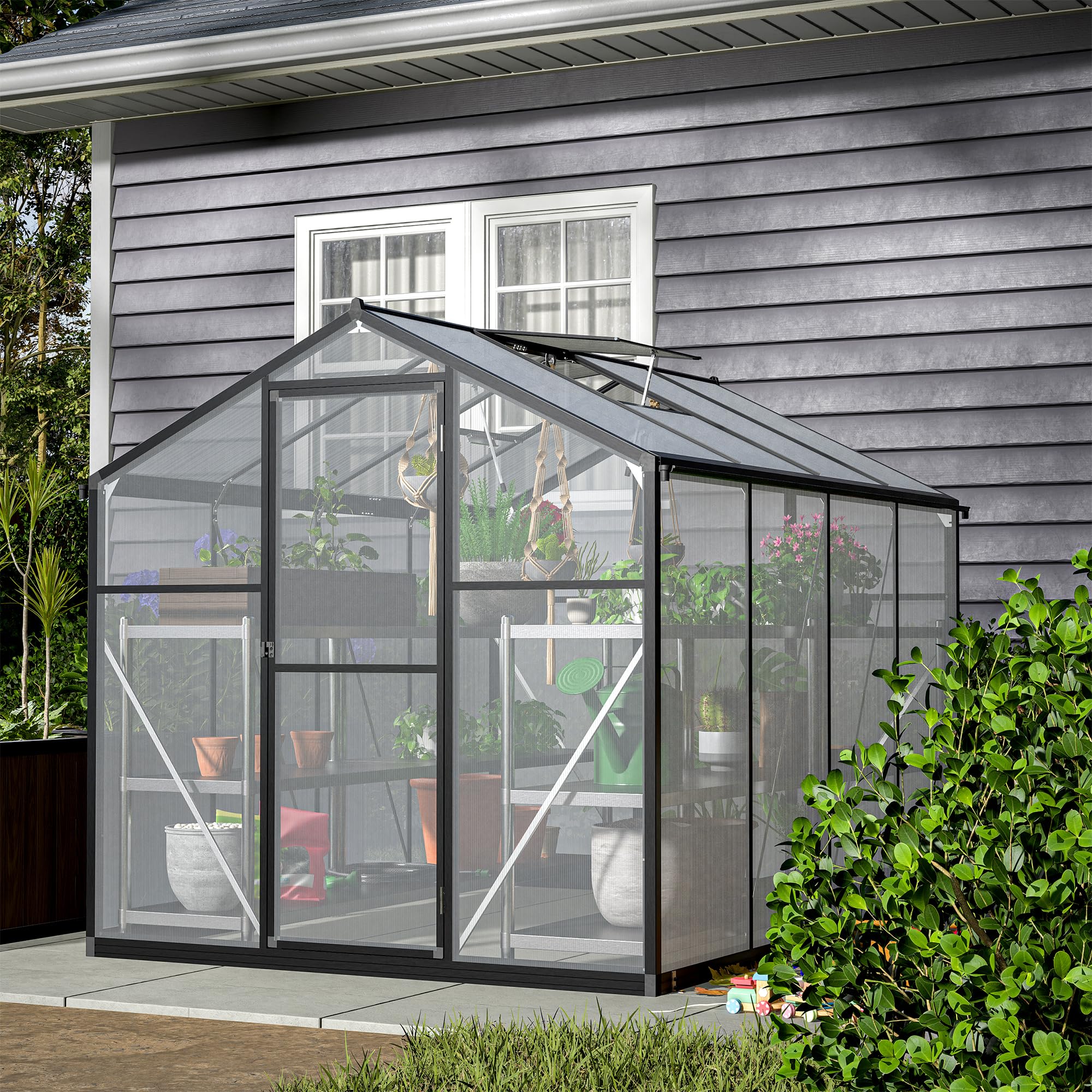 THANADDO 6.ft x 8.ft Walk-in Greenhourse for outdoor garden upgraded heavy duty aluminum & Adjustment Roof Vent
