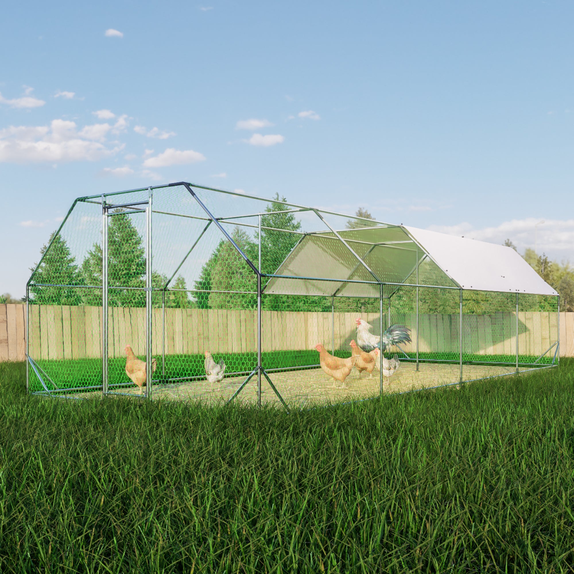THANADDO 10.ft x 26.ft Metal Chicken Coop & Run with Flat Roof FR38