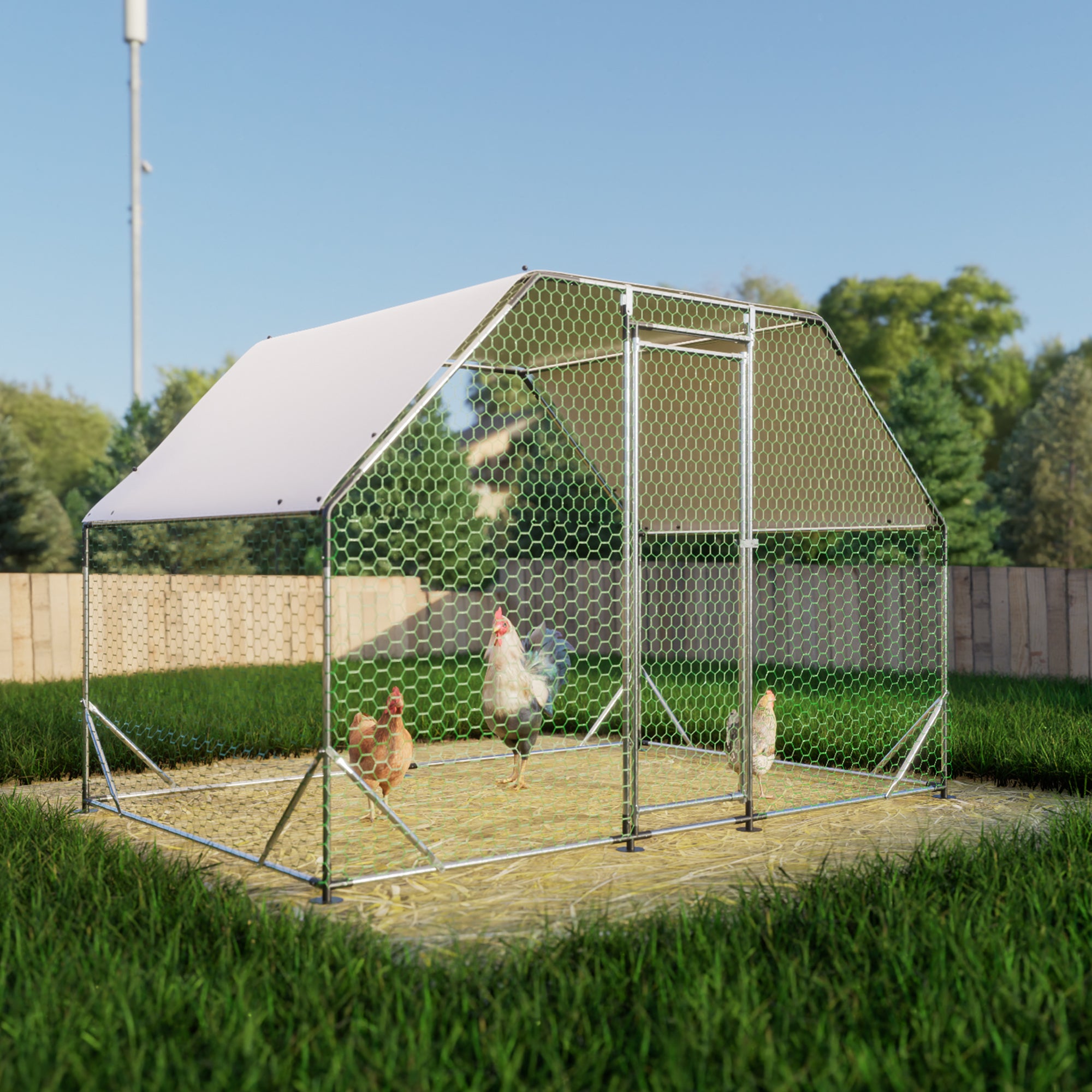 THANADDO 10.ft x 6.ft Metal Chicken Coop & Run with Flat Roof FR32