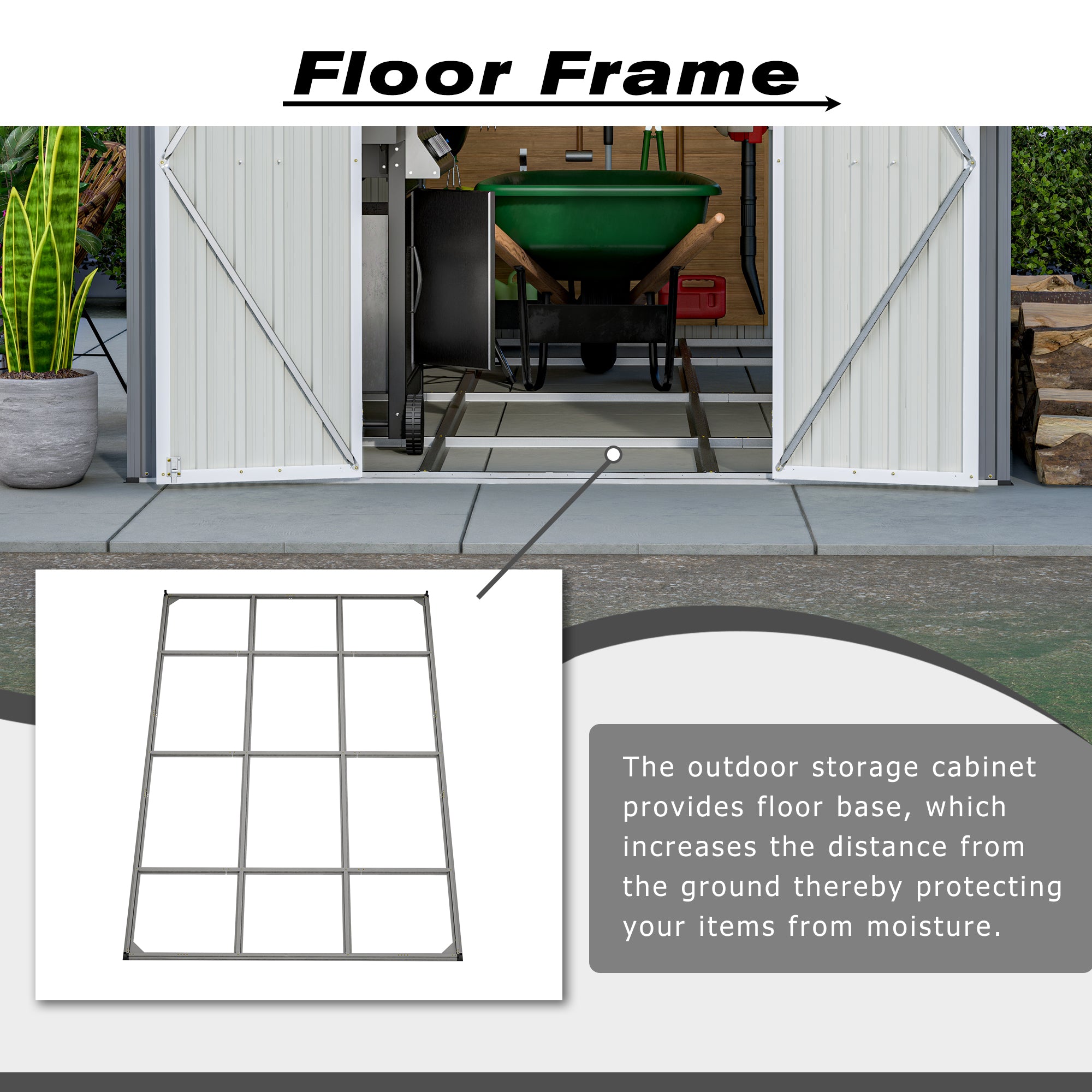 LZBEITEM 8'x12' Outdoor Metal Storage Shed with Floor Frame