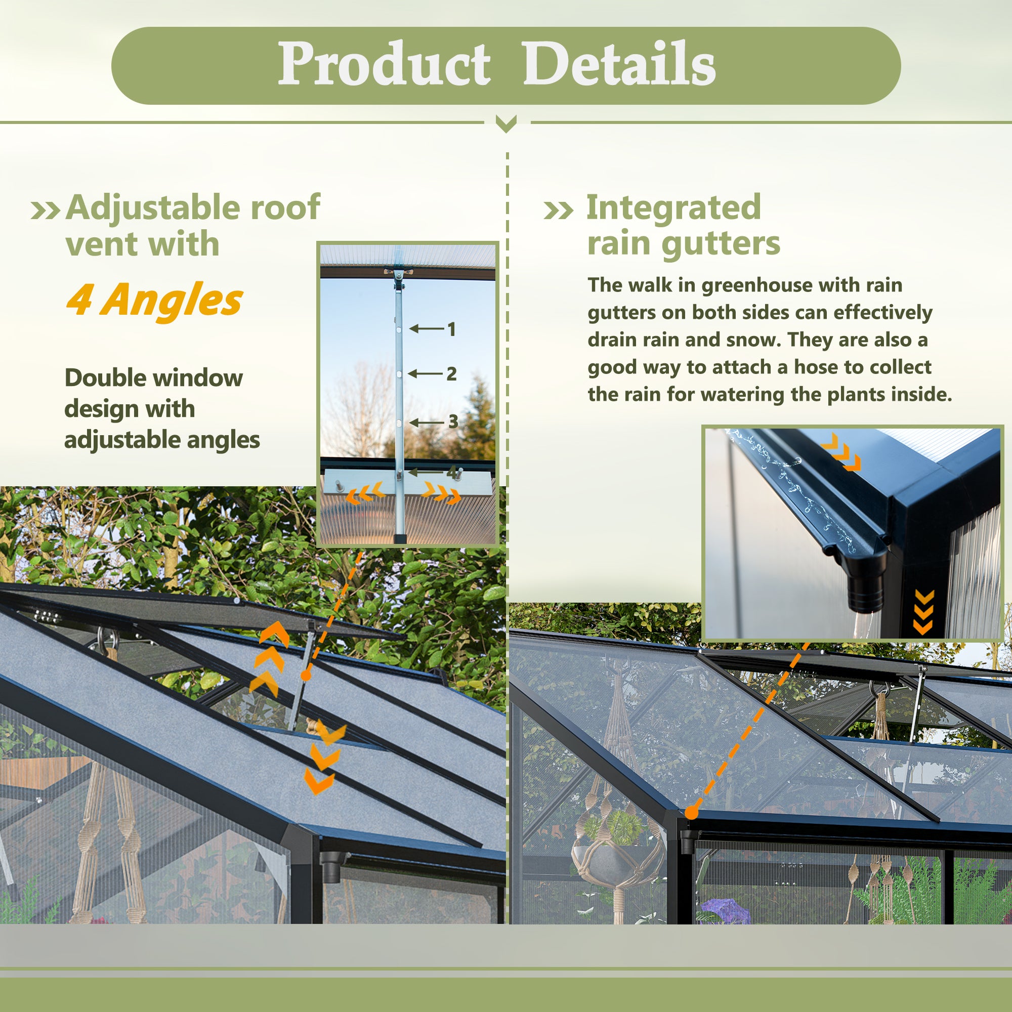 LZBEITEM 6x12 FT Greenhouse for Outdoors, Polycarbonate Greenhouse with Quick Assembly Structure and Roof Vent, Large Aluminum Walk-in Greenhouse for Outside Garden Backyard