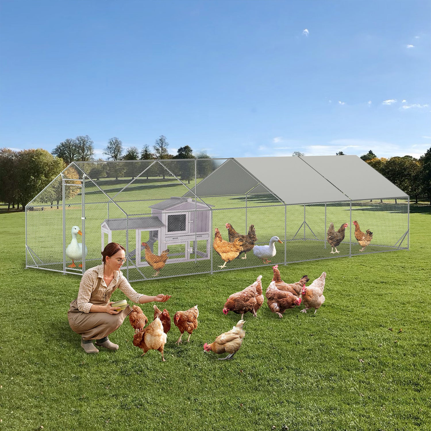 Thanaddo Larger Walk-in Chicken Coop & Runs Apex Roof with 2 Waterproof Covers AR38