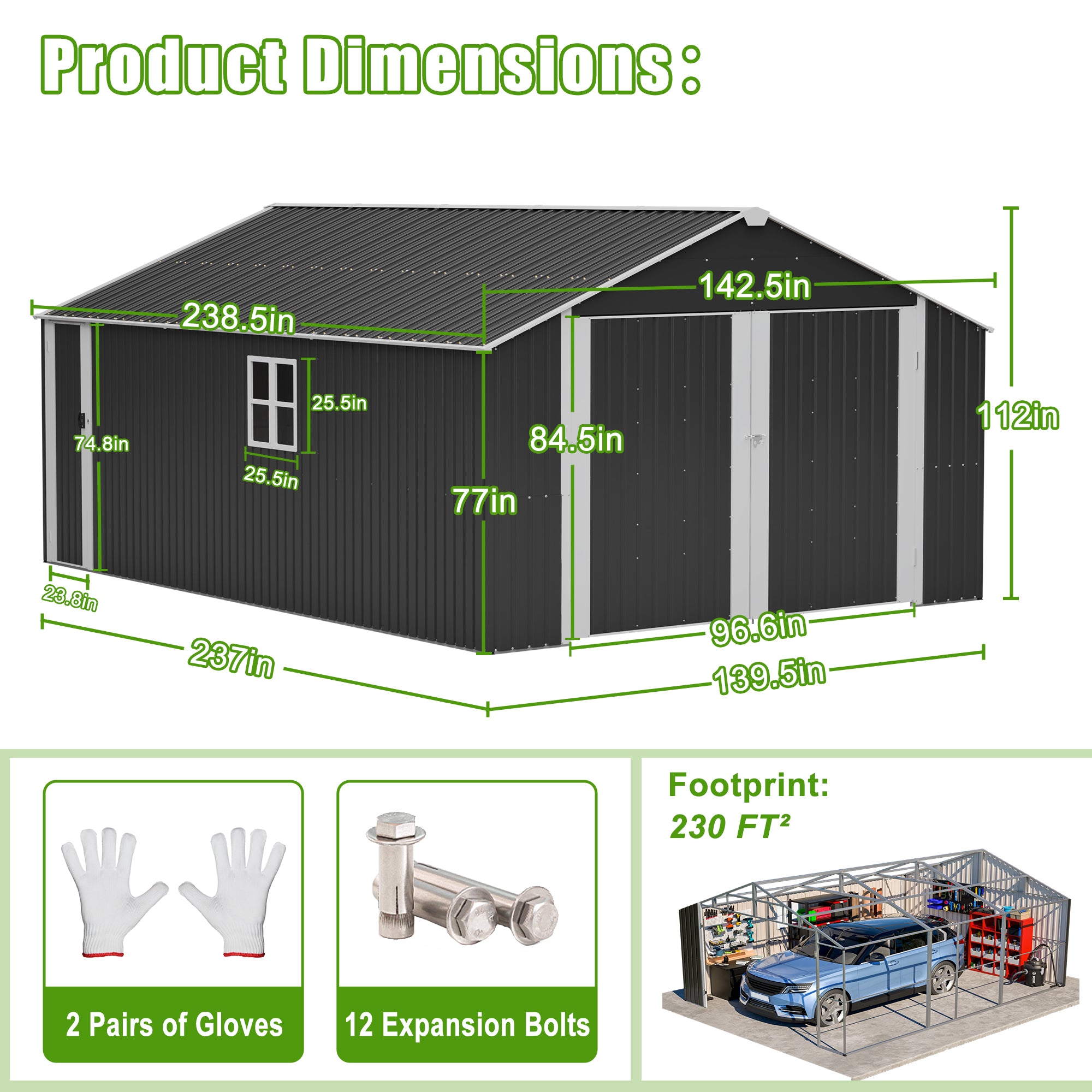 LZBEITEM 20x12 FT Outdoor Metal Garage Shed