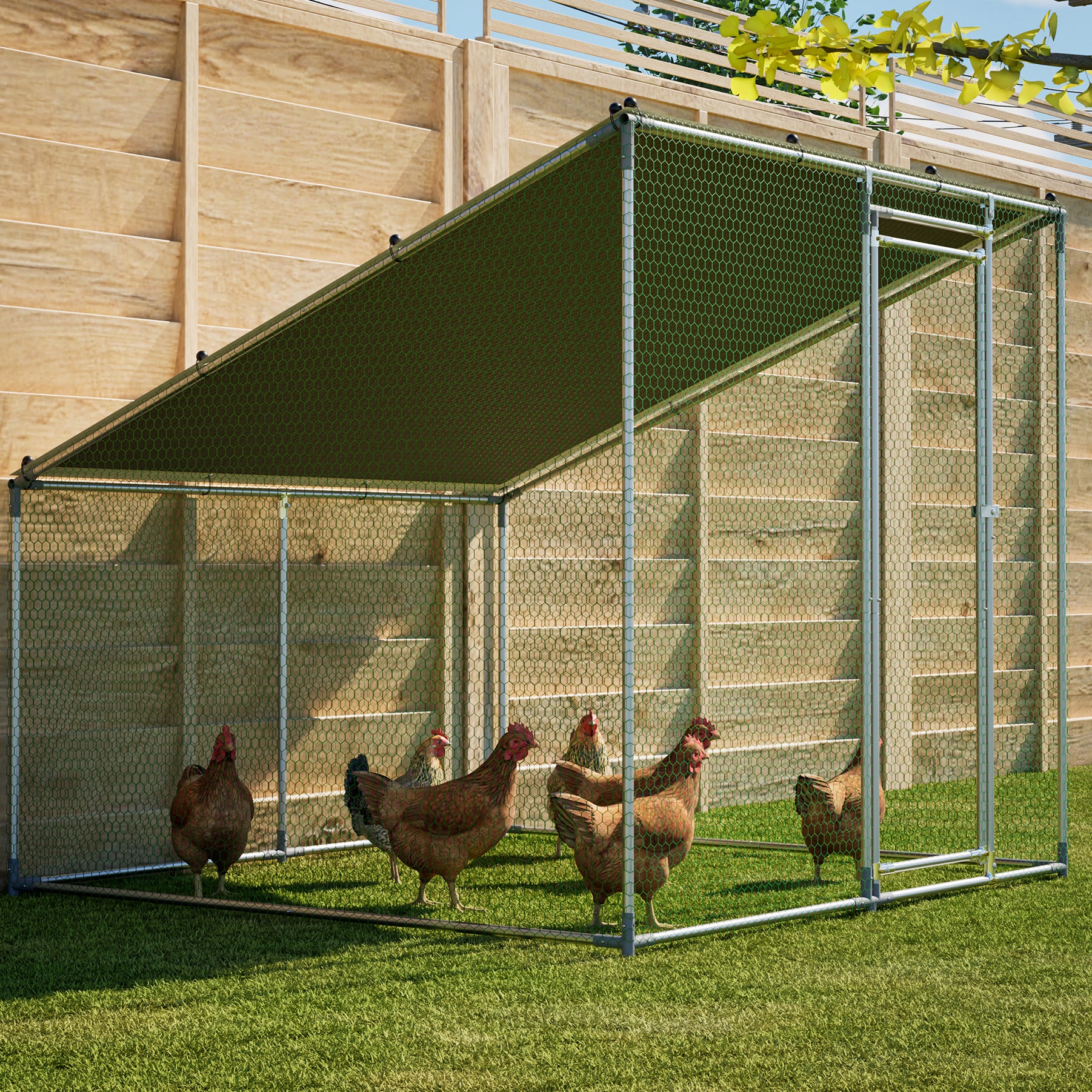 LZBEITEM Large Metal Chicken Coop Run, 6.6' x 6.6' Walk-in Poultry Cage with Waterproof & Anti-UV Cover, Reinforced 1" Galvanized Steel Frame for Backyard, Fits Chickens, Ducks, Rabbits & Dogs