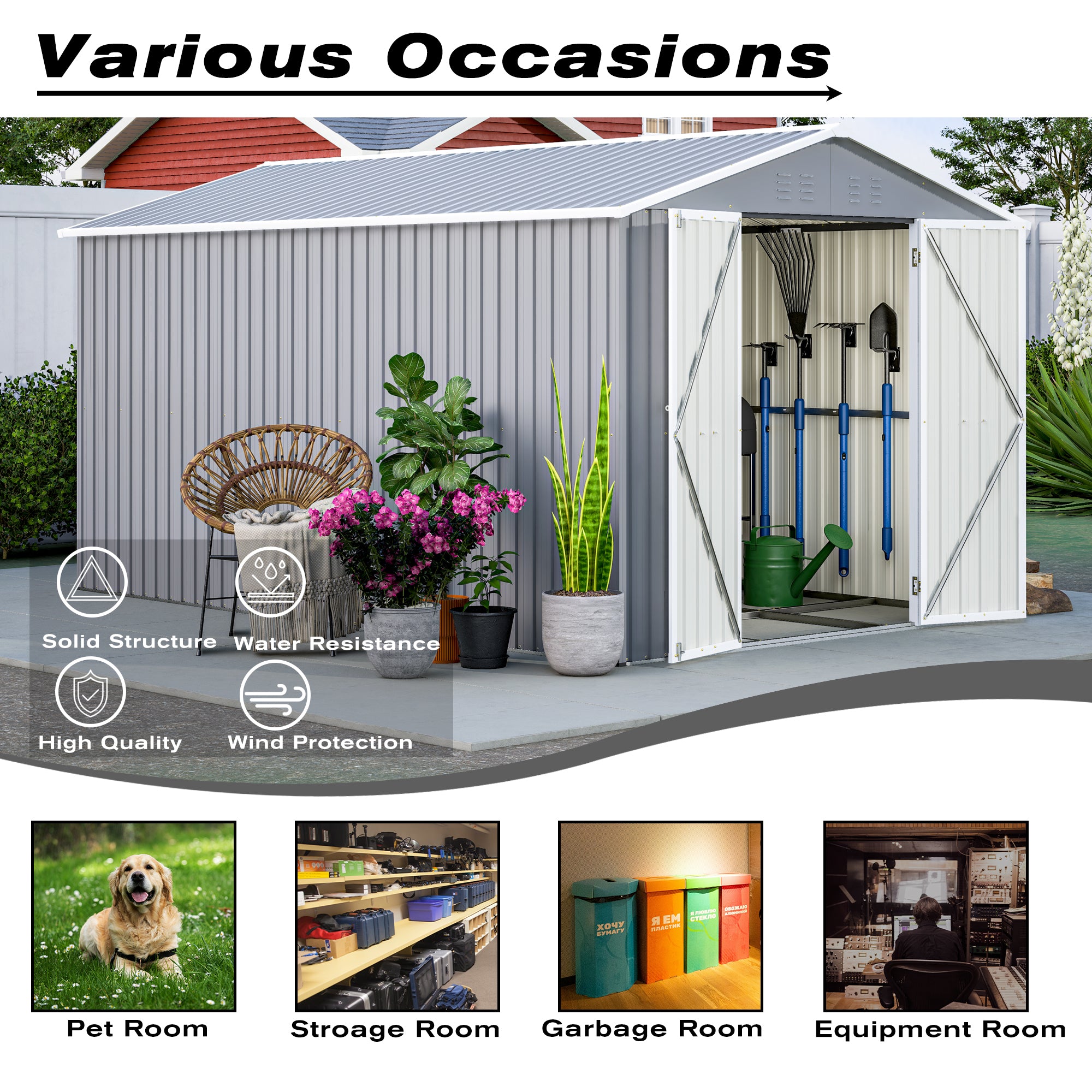 LZBEITEM 8'x12' Outdoor Metal Storage Shed with Floor Frame