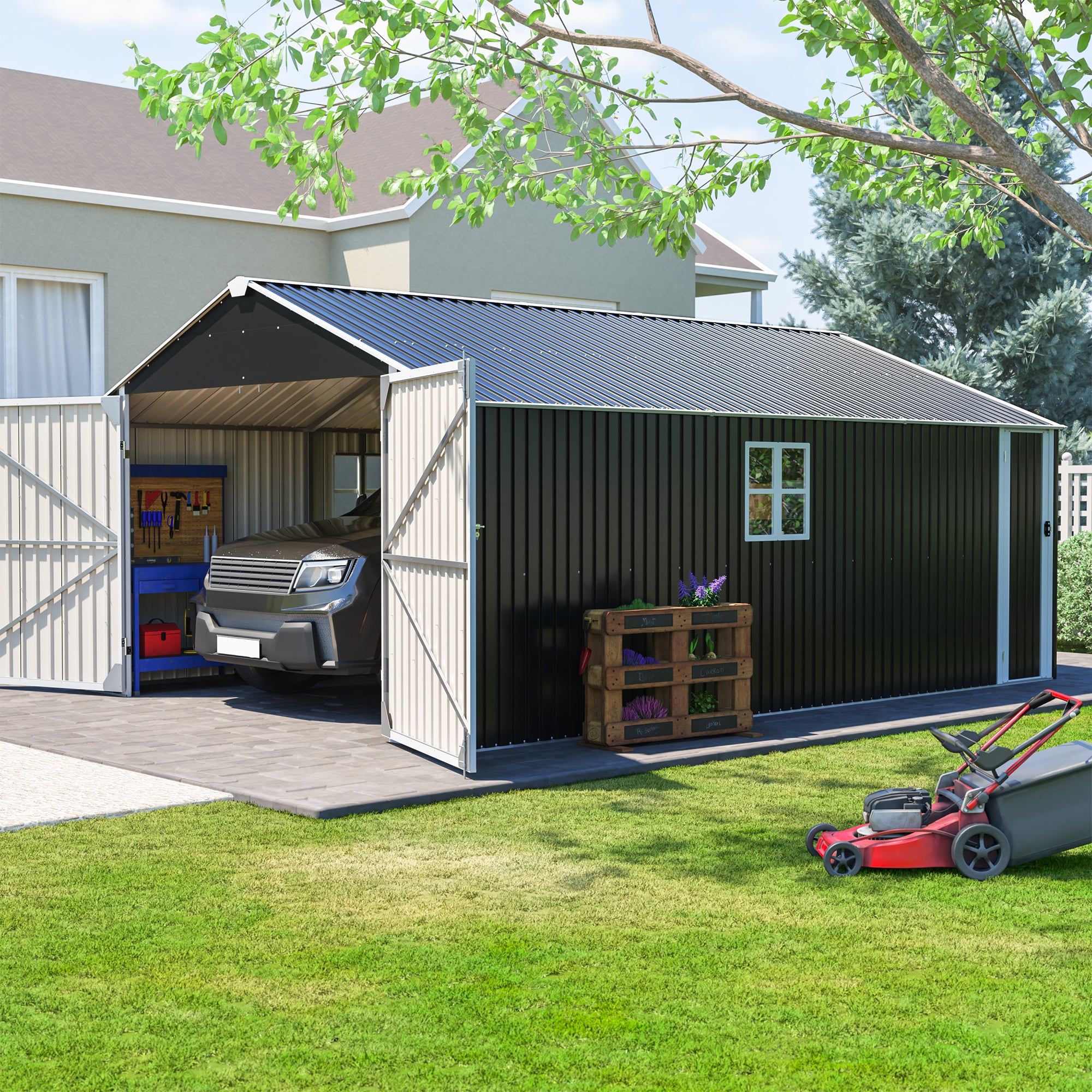 LZBEITEM 20x12 FT Outdoor Metal Garage Shed