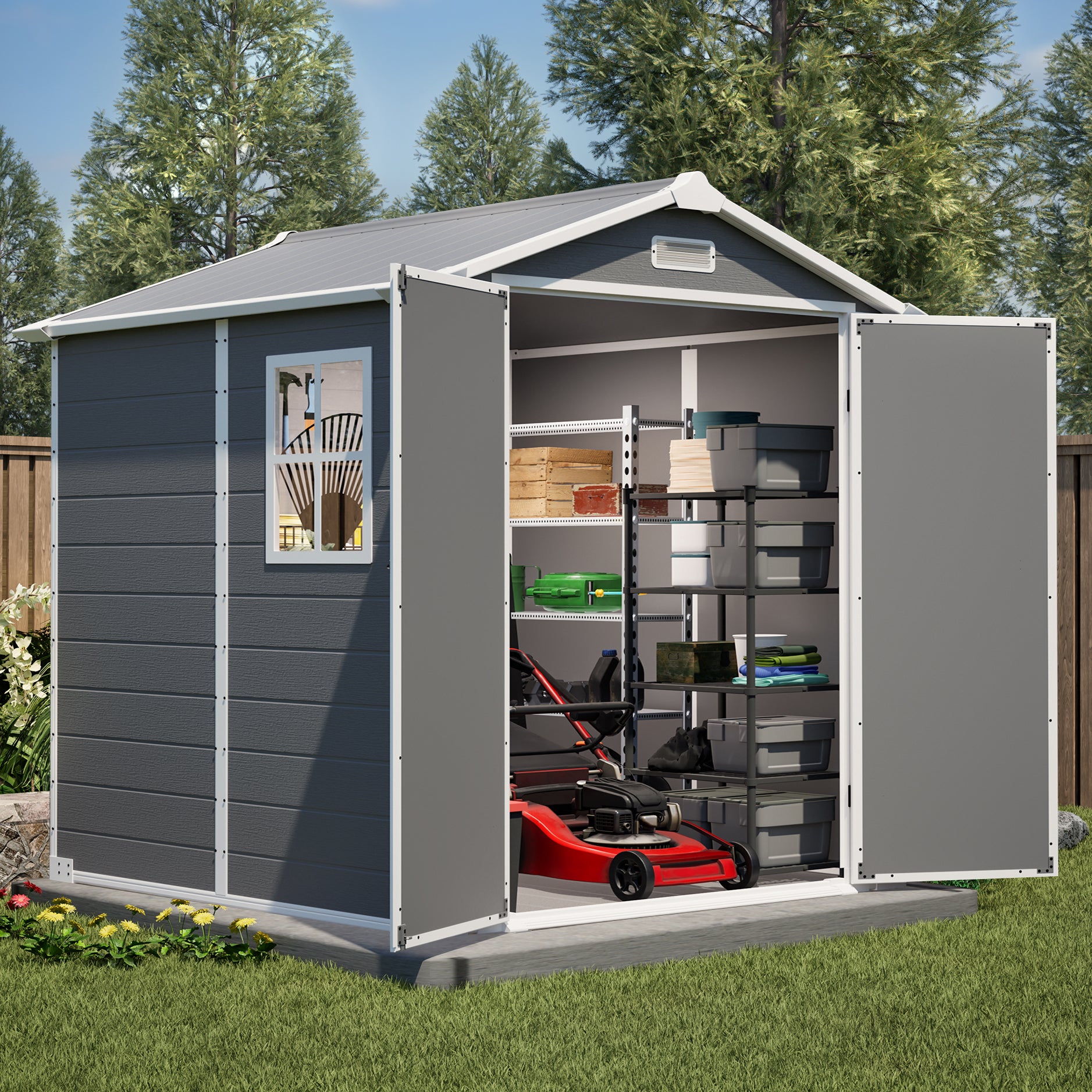 LZBEITEM 6' x 6' Plastic Outdoor Storage Shed with Floor