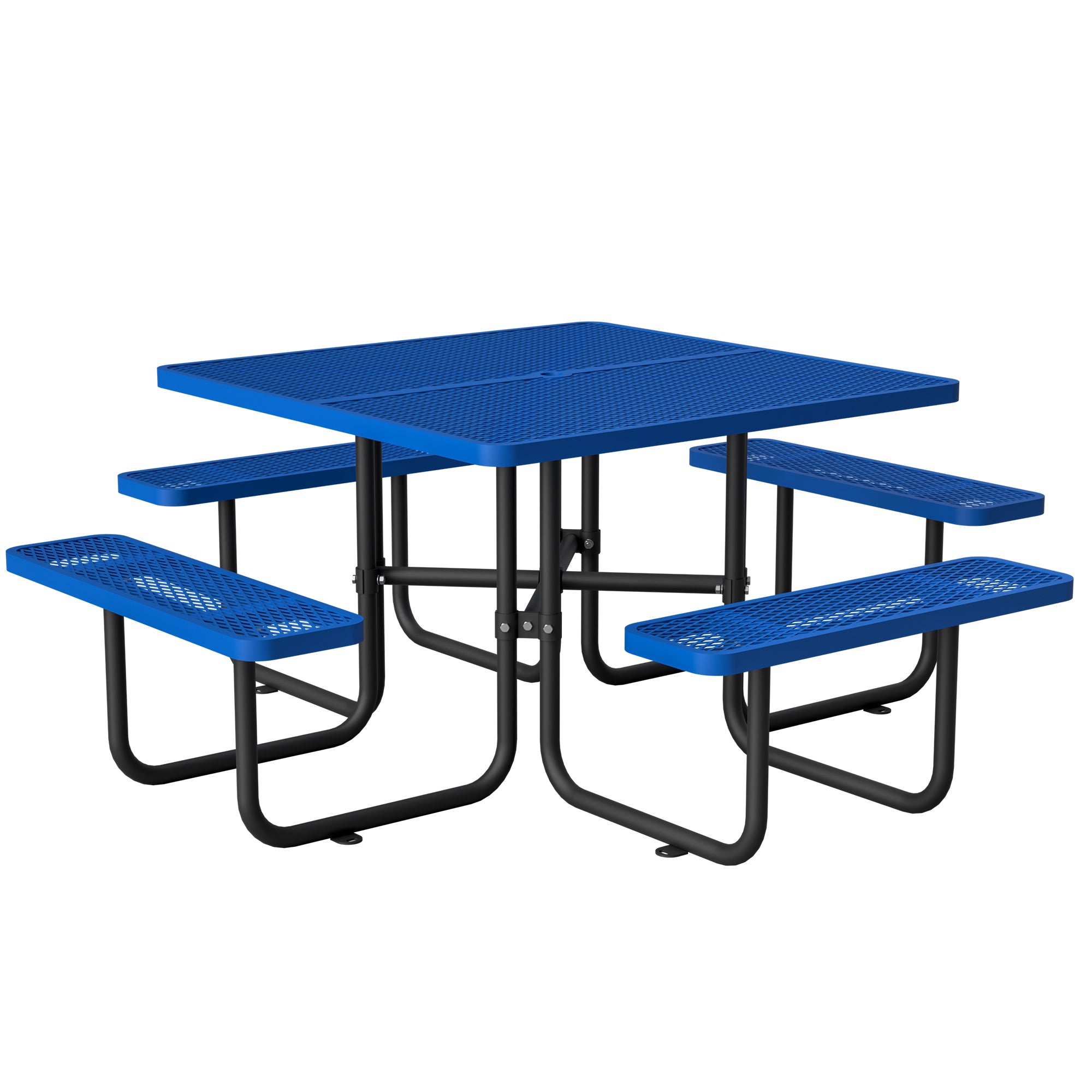 LZBEITEM 46'' Square Outdoor Commercial Steel Metal Picnic Table Set, Blue