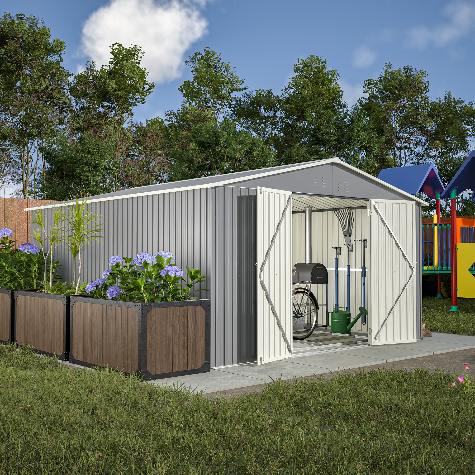 LZBEITEM 11 x 13 ft. Outdoor Metal Storage Shed