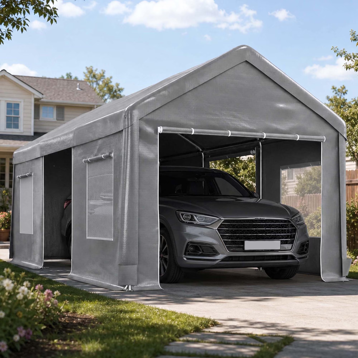 LZBEITEM 10x20 ft Heavy Duty Carport Canopy Outdoor Portable Garage Tent, Gray