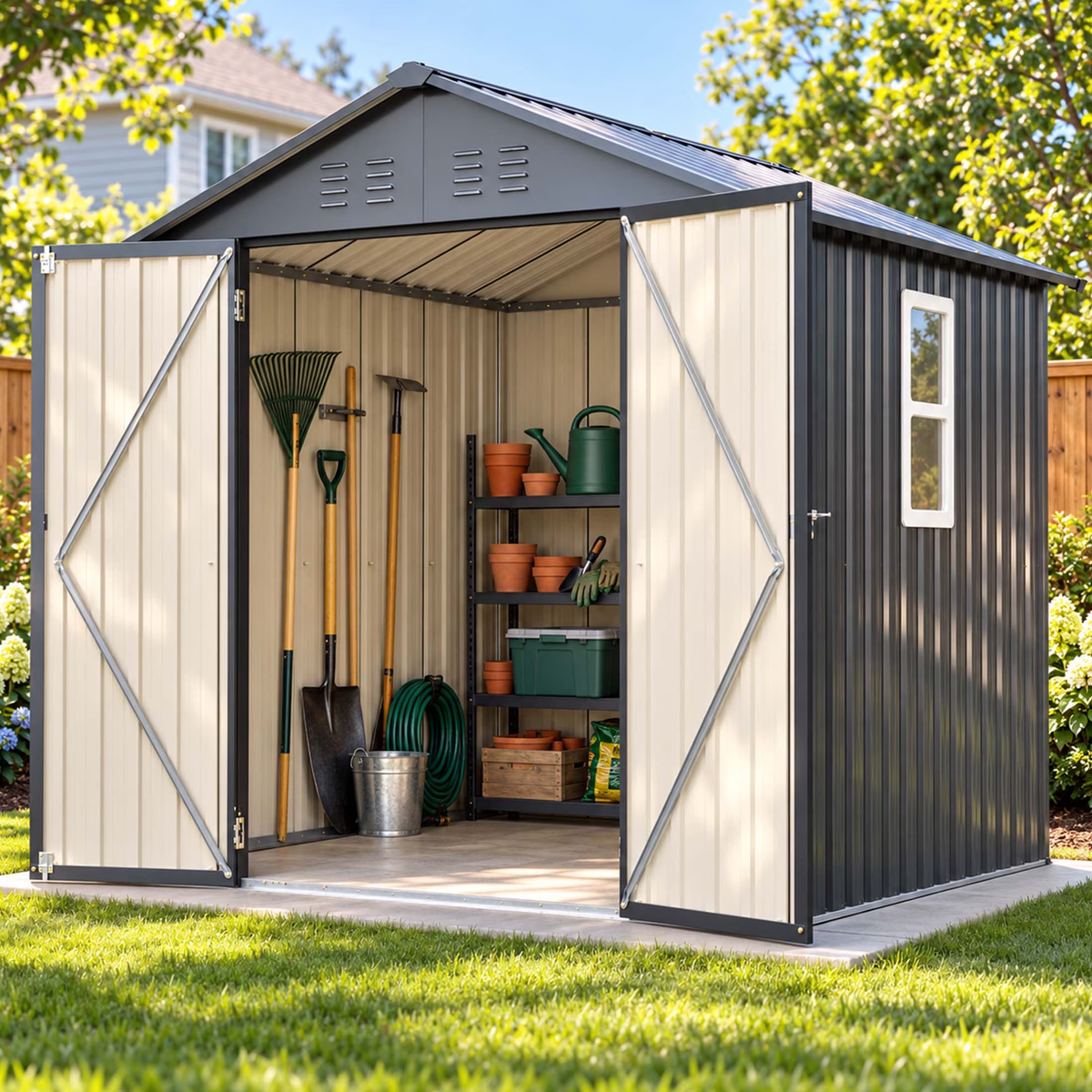 LZBEITEM 6x6 ft Metal Outdoor Storage Shed with Window