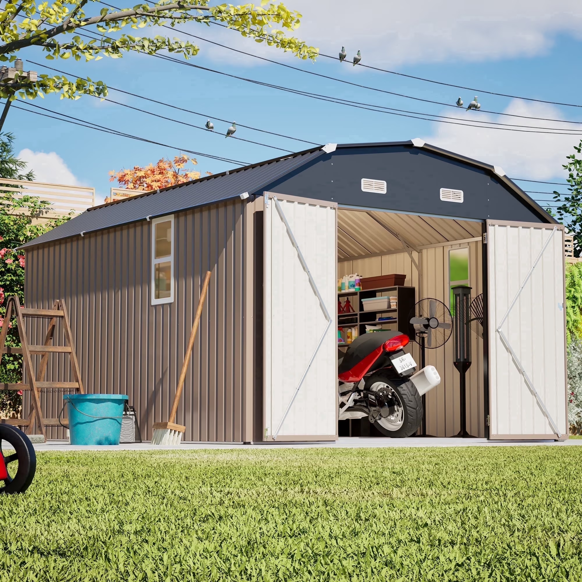 LZBEITEM 10' x 12' Metal Outdoor Storage Shed with Floor Frame Kit