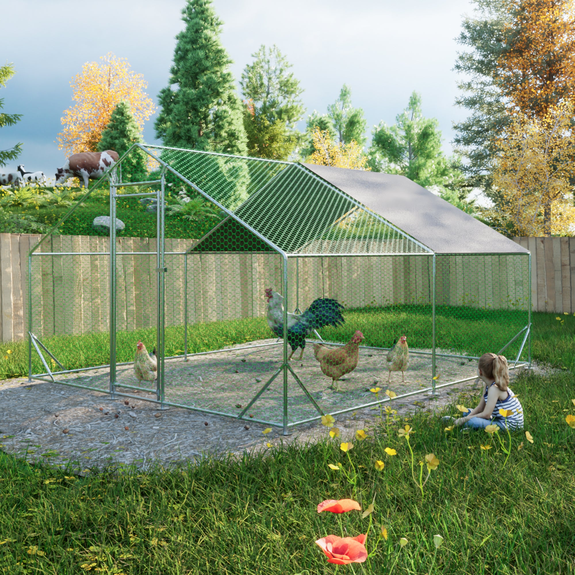 LZBEITEM Large Chicken Coops Metal, 13' L×10'W× 6.56'H