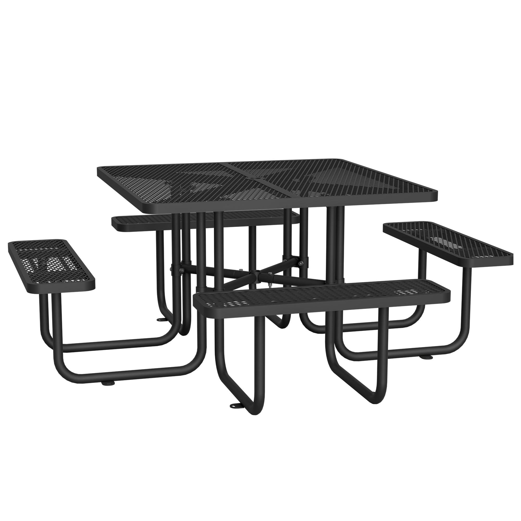 LZBEITEM 46'' Square Outdoor Commercial Steel Metal Picnic Table Set, Black