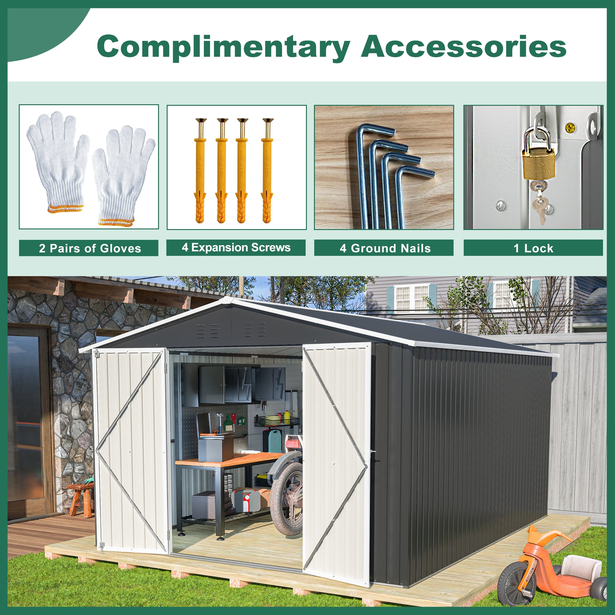 LZBEITEM 10 x 12 ft. Outdoor Storage Shed, Black