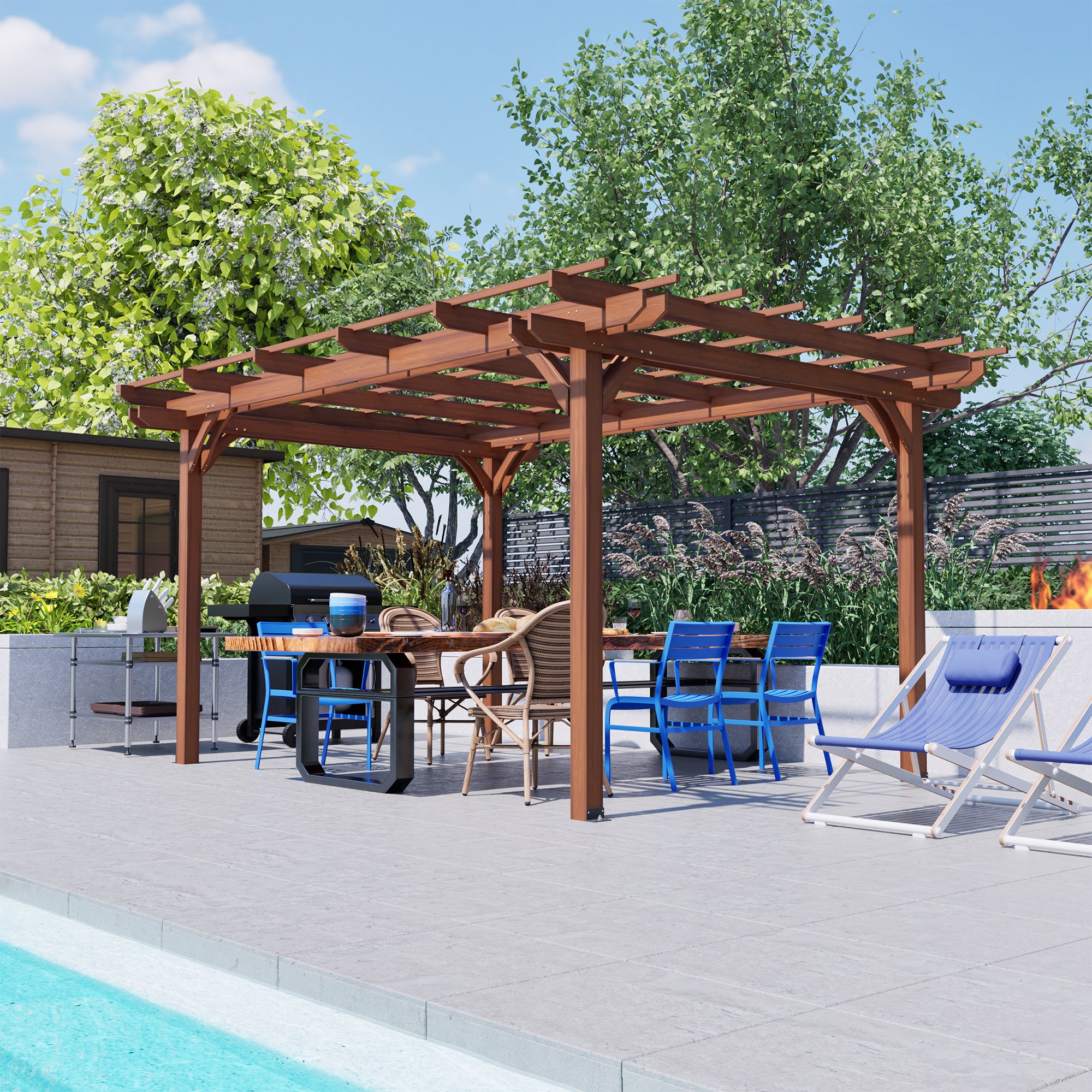 LZBEITEM 12'x10' Outdoor Wood Pergola