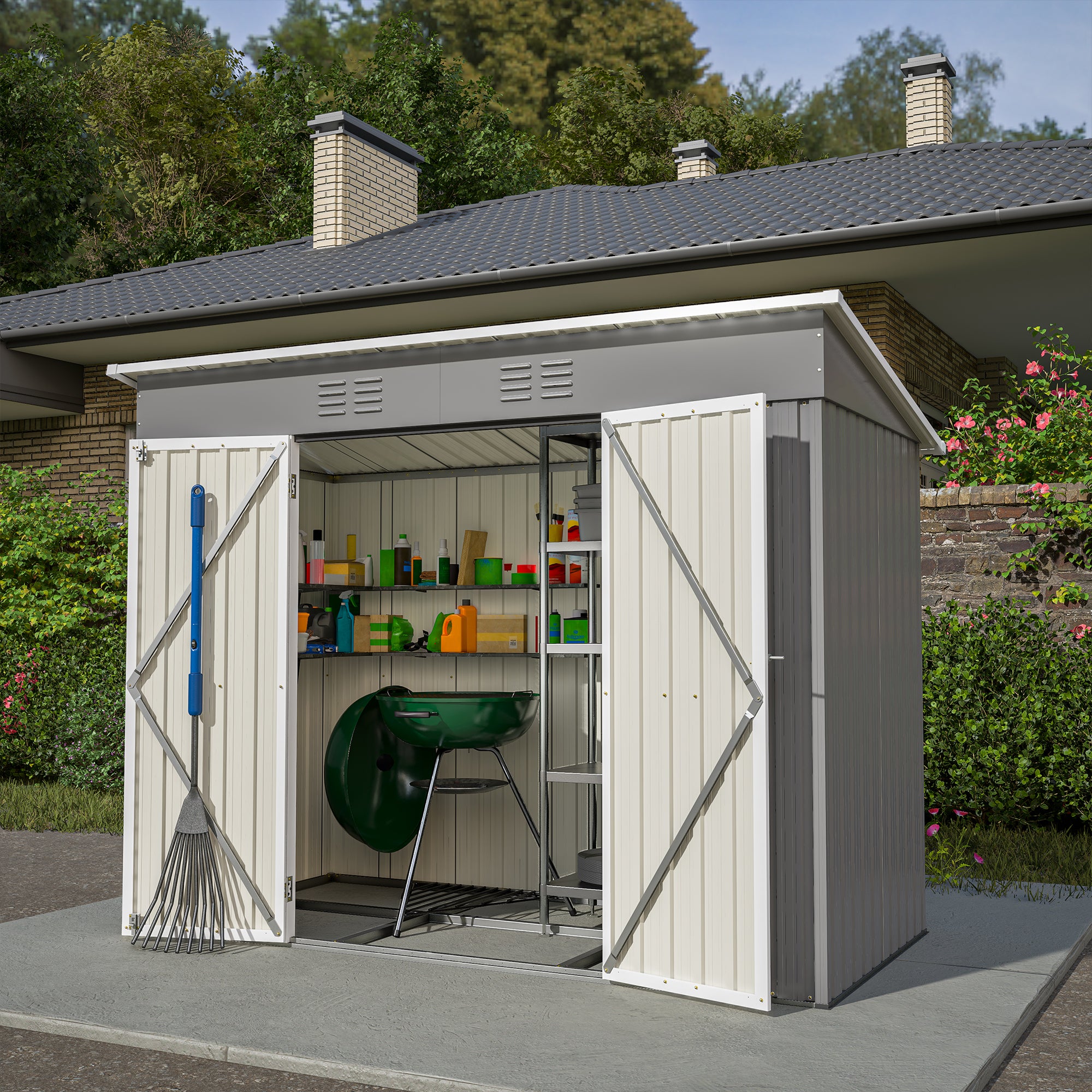 LZBEITEM 8 x 4 ft Outdoor Metal Storage Shed
