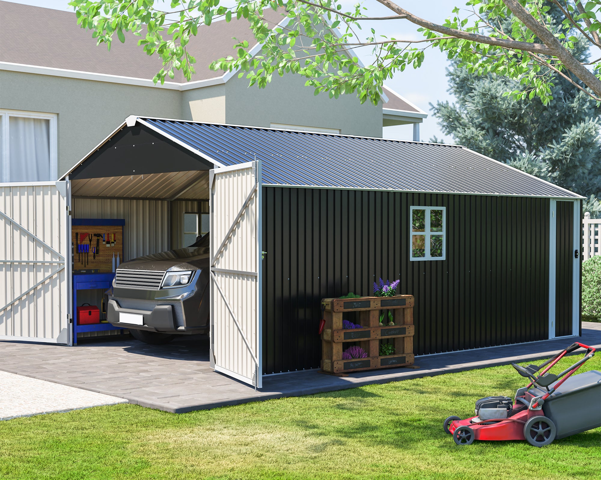 LZBEITEM 20x12 FT Outdoor Metal Garage Shed Extra Large Storage Shed 1810 CUFT