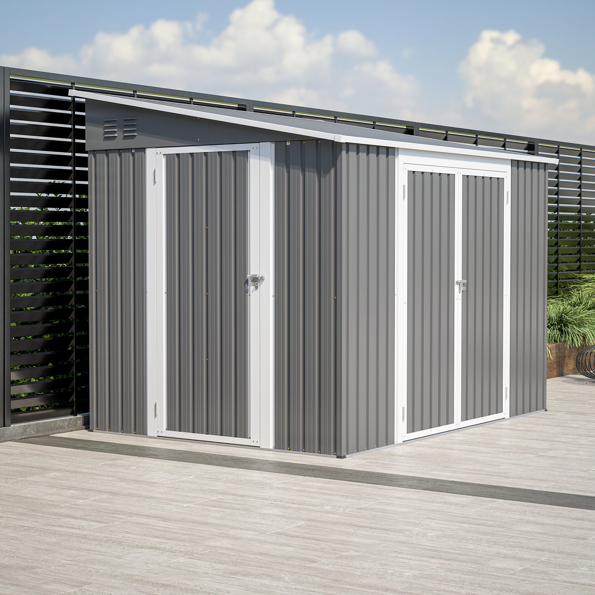 LZBEITEM 8 x 6 ft Outdoor Metal Storage Shed with Side Wall Entry Door, Lean-to Design