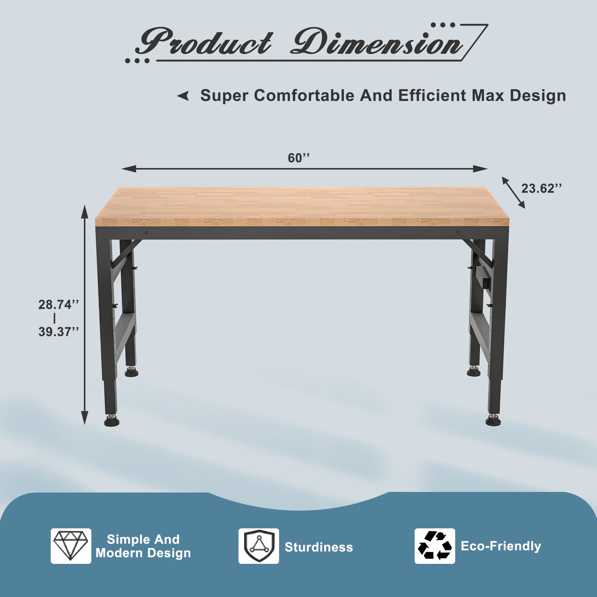 LZBEITEM 60" Adjustable Workbench for Garage
