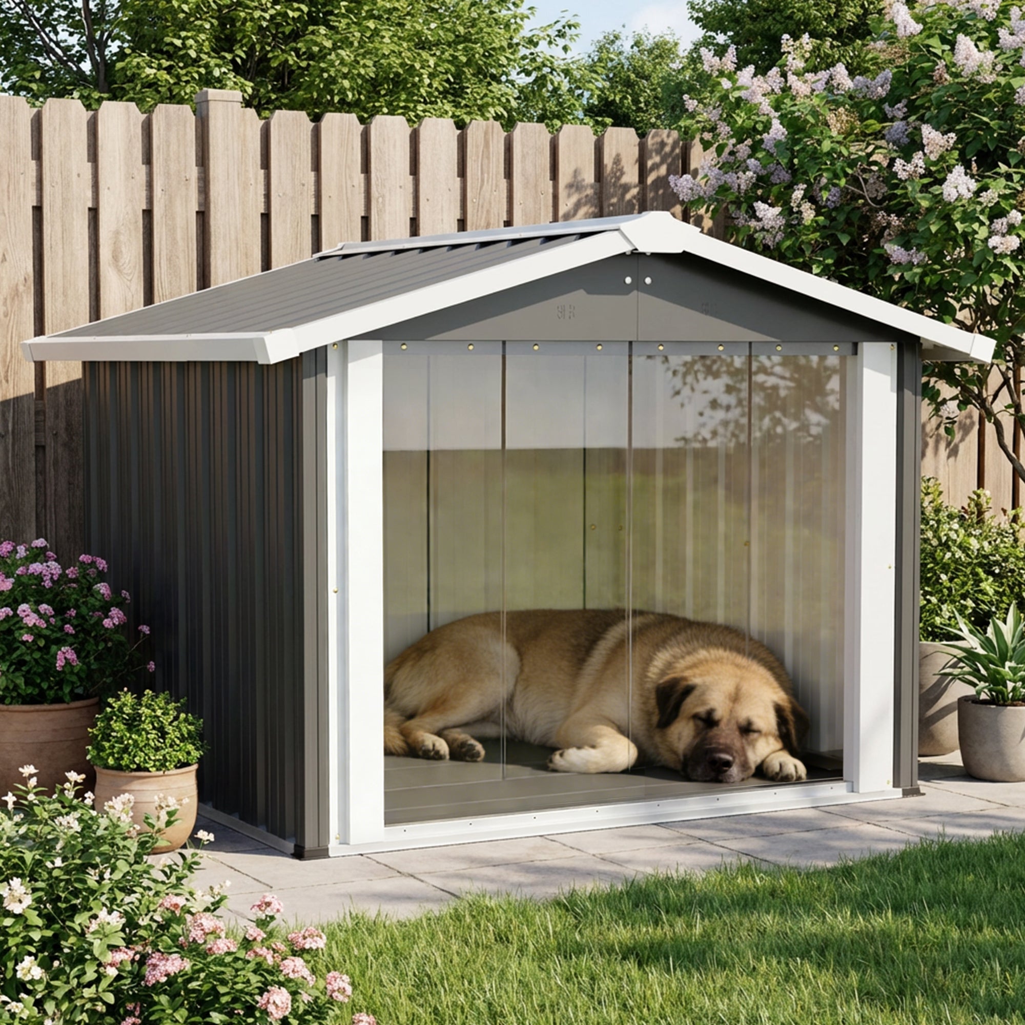 LZBEITEM Waterproof Metal Dog House for Small to Large Sized Dogs, Indoor Outdoor Doghouse Dog Kennel Weather Pet Shelter