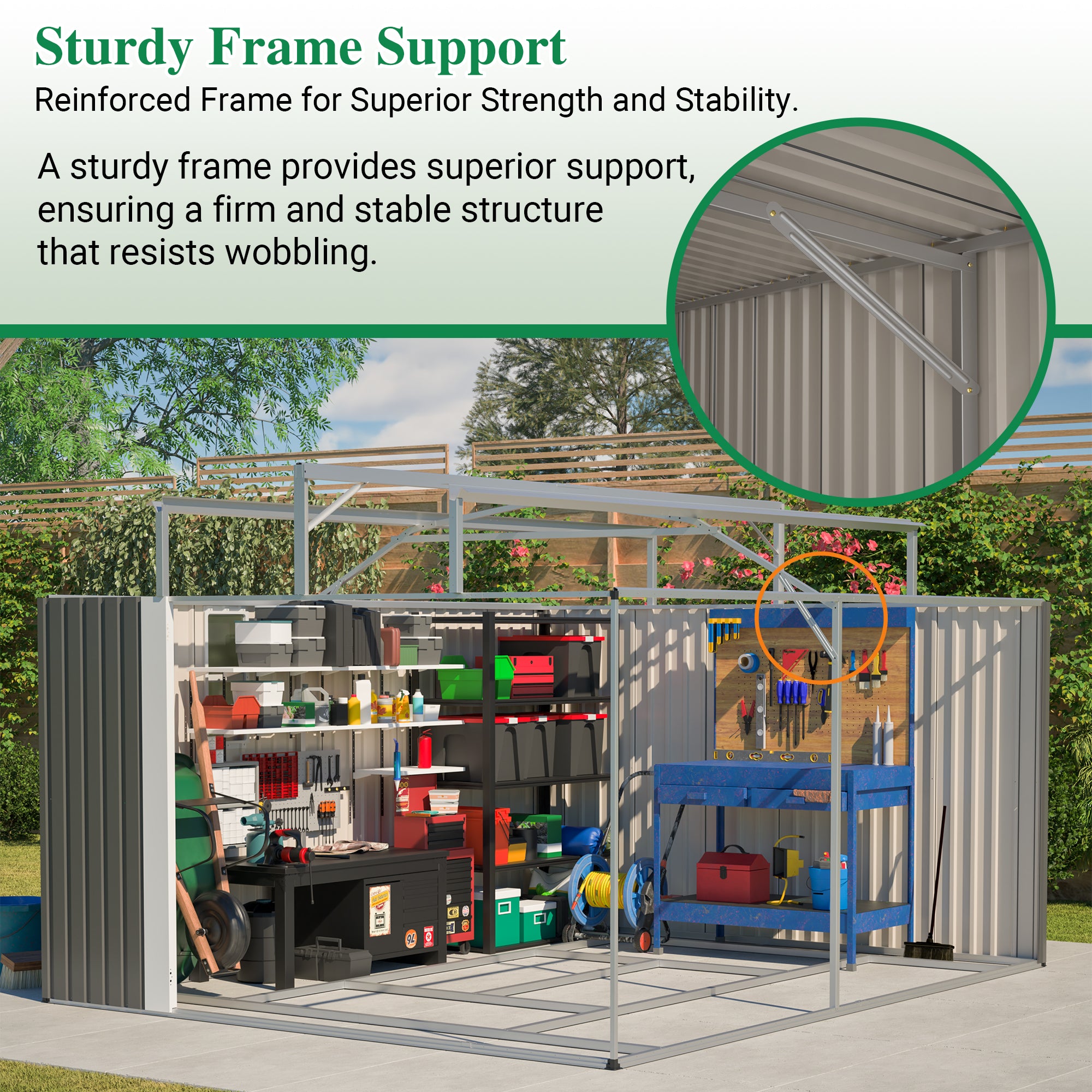 LZBEITEM 10' x 12' Metal Outdoor Storage Shed with Floor Frame Kit