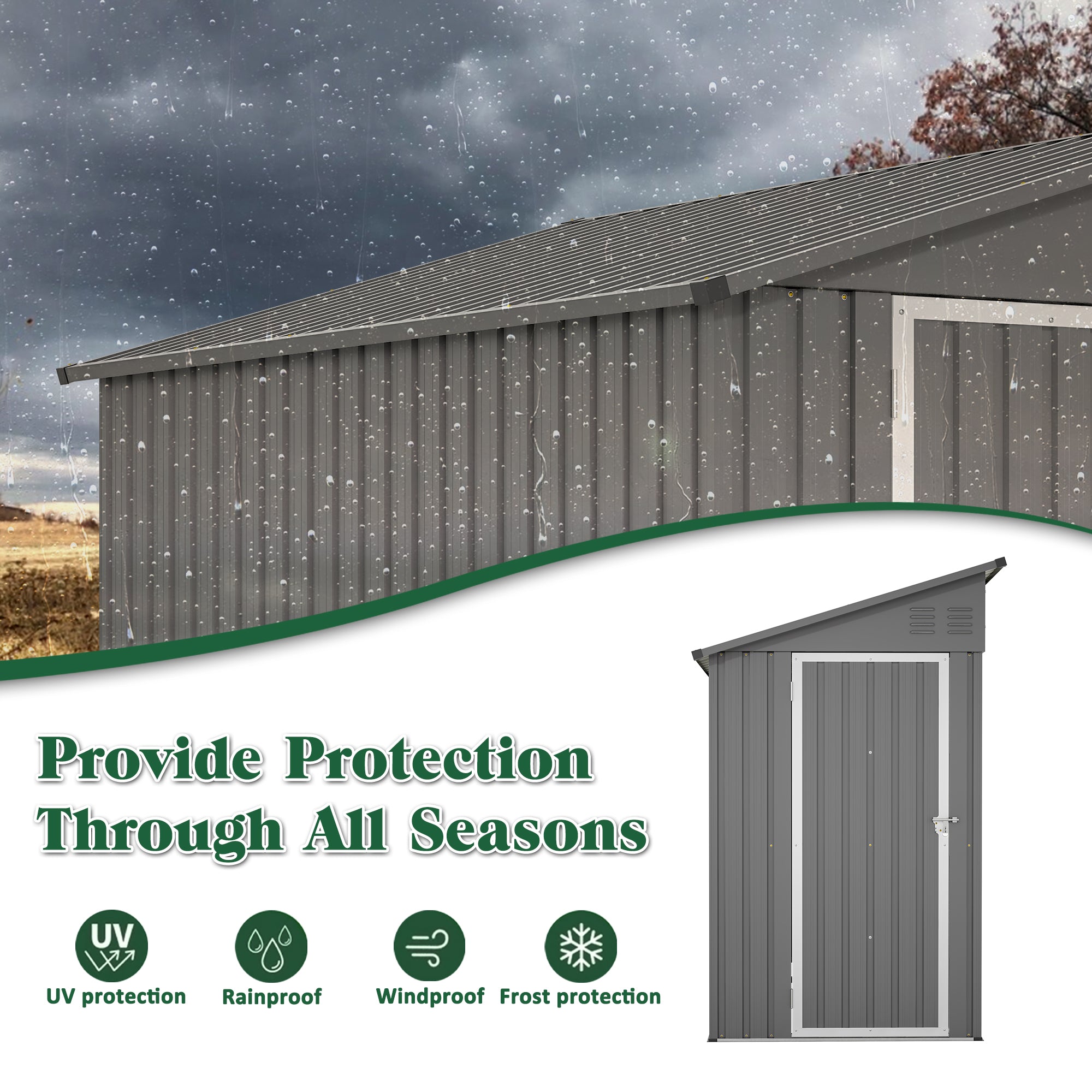 Shed Lean to Storage Shed, Outdoor 4' x 8' Metal Wall Side Storage Sheds & Outdoor Storage, Garden Storage Cabinet for Backayrd, Patio and Outdoor Use,Grey