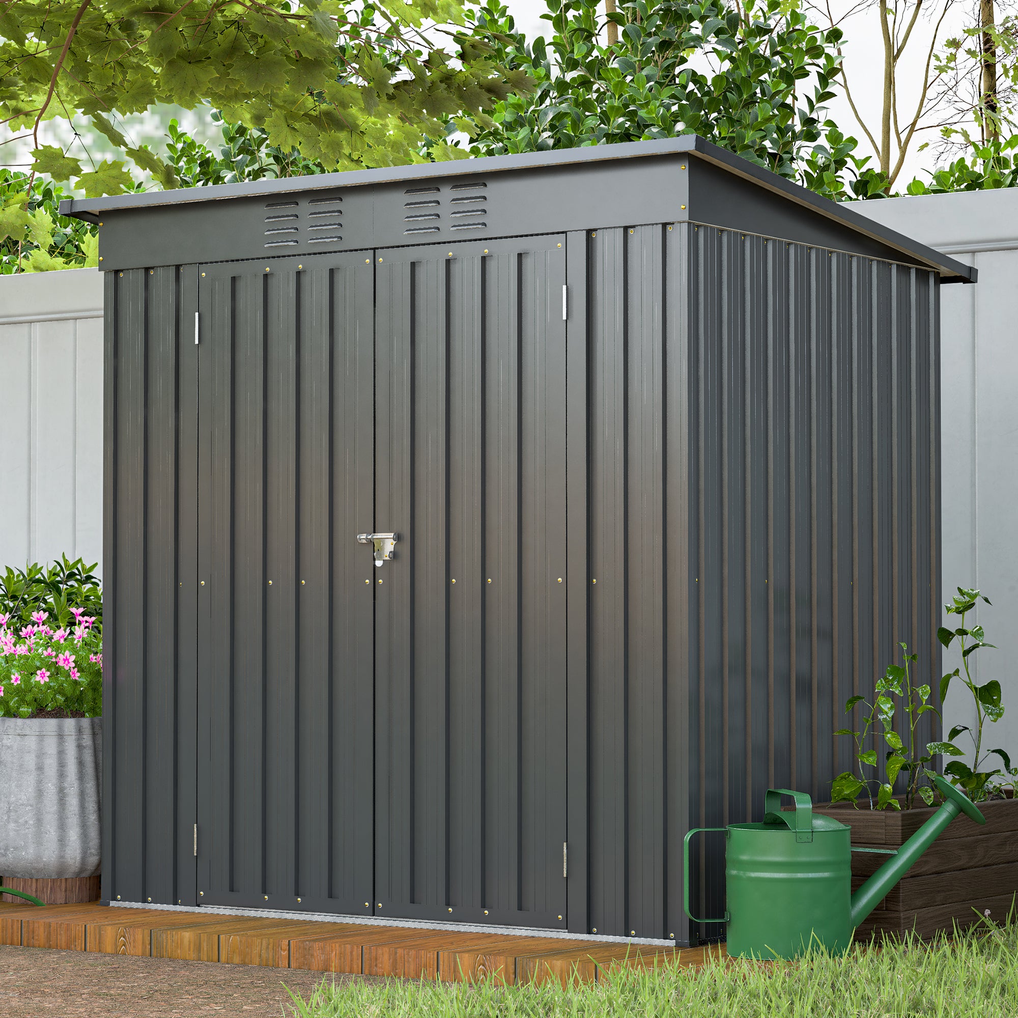 LZBEITEM 4'x6' Outdoor Metal Storage Shed，Black