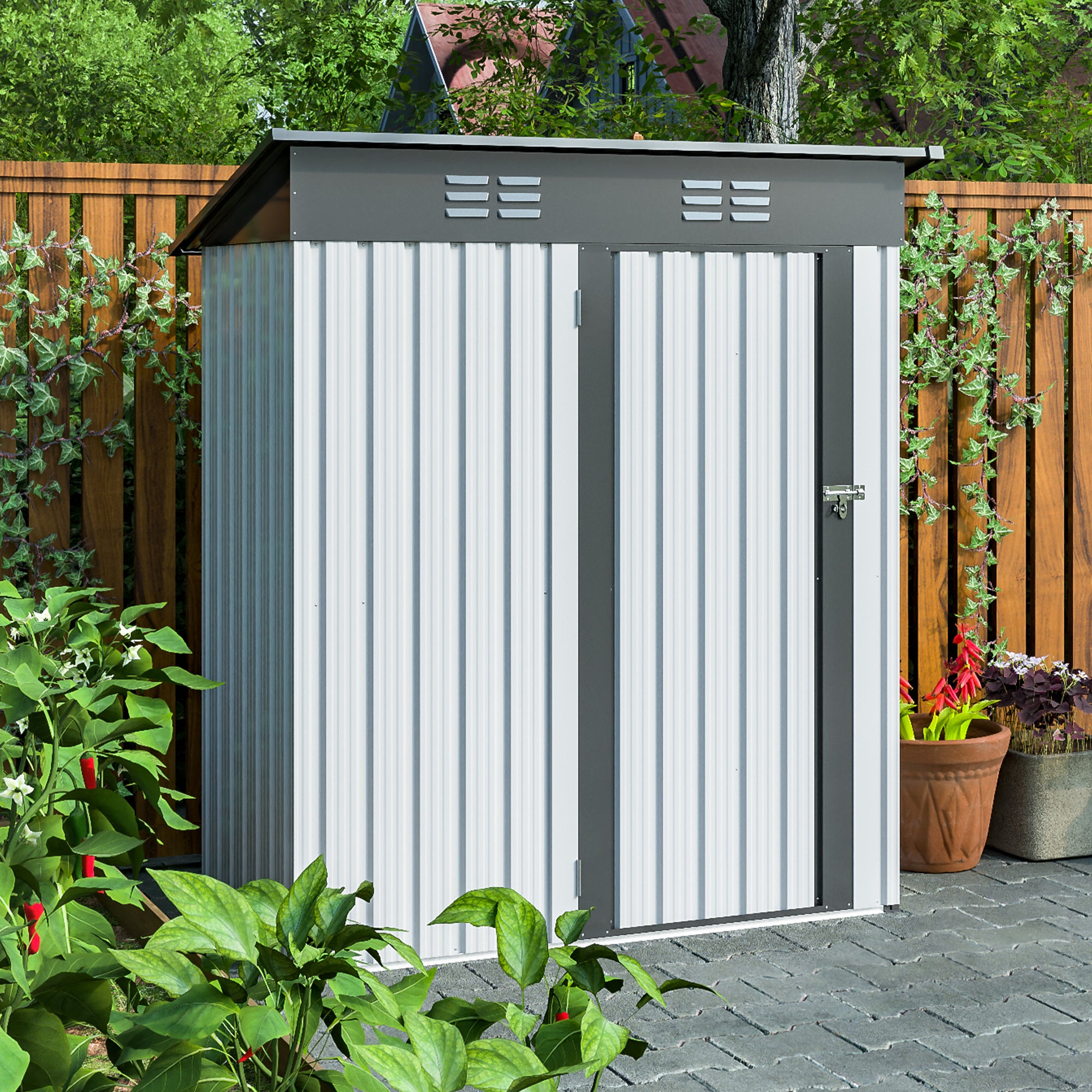 LZBEITEM 5 x3 ft Garden Shed，Outdoor Metal storage Shed with Door & Lock for Backyard