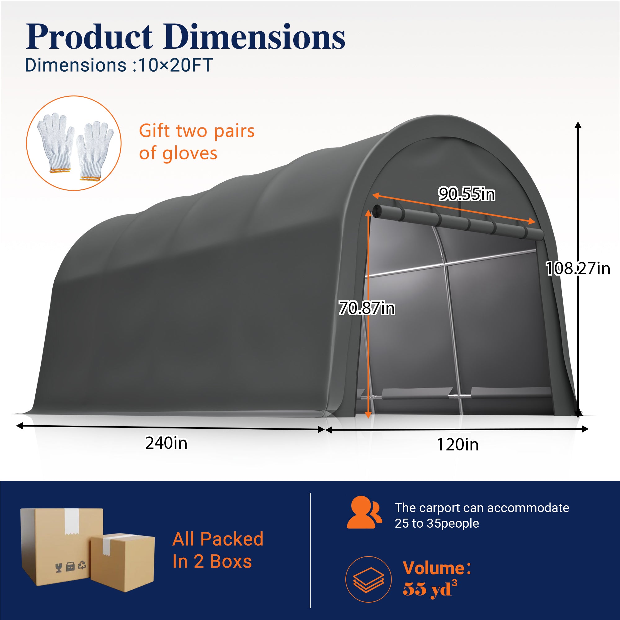 LZBEITEM Carports 10x20 ft Heavy Duty Car Canopy Garage with Removable Doors