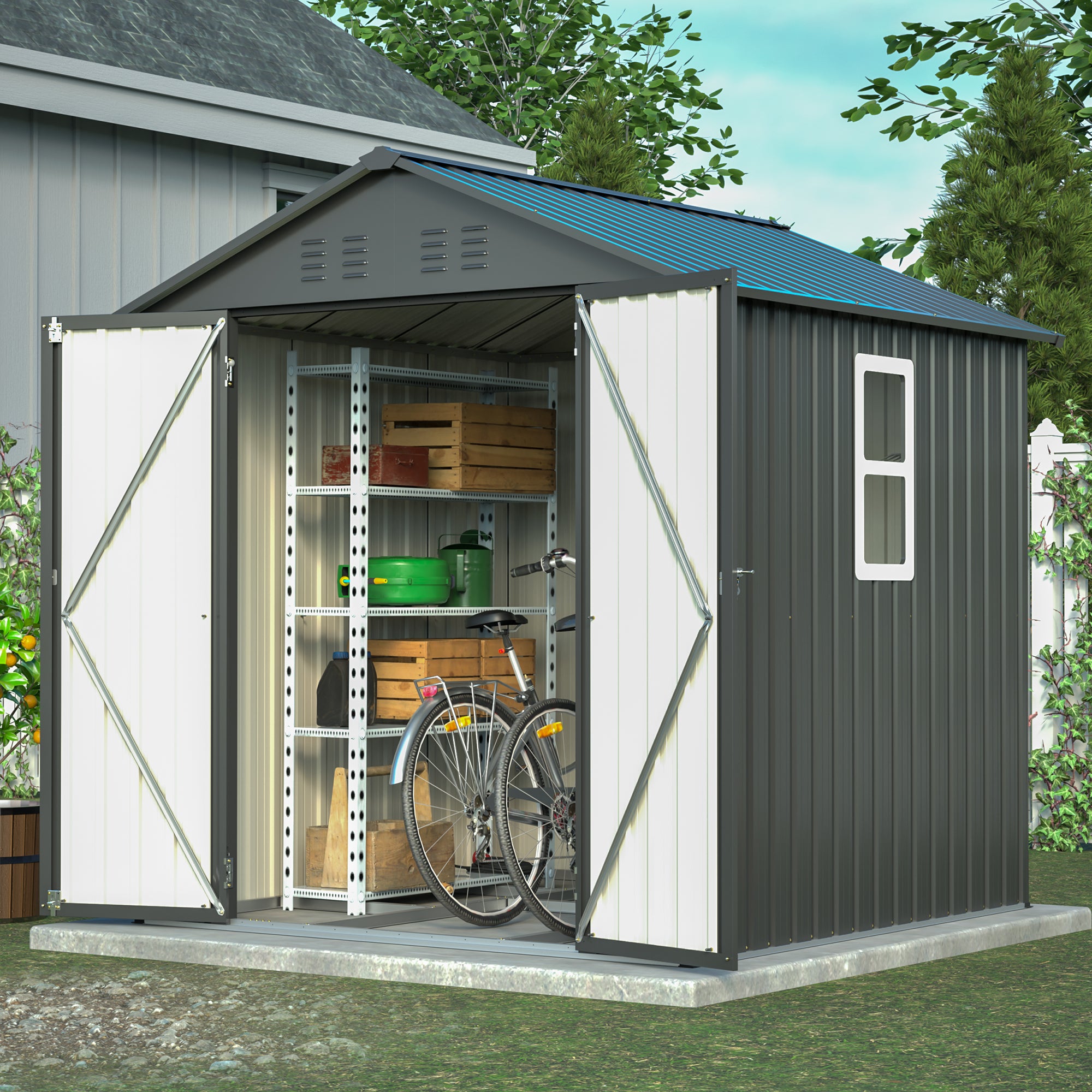 LZBEITEM 6x6 ft Metal Outdoor Storage Shed with Window
