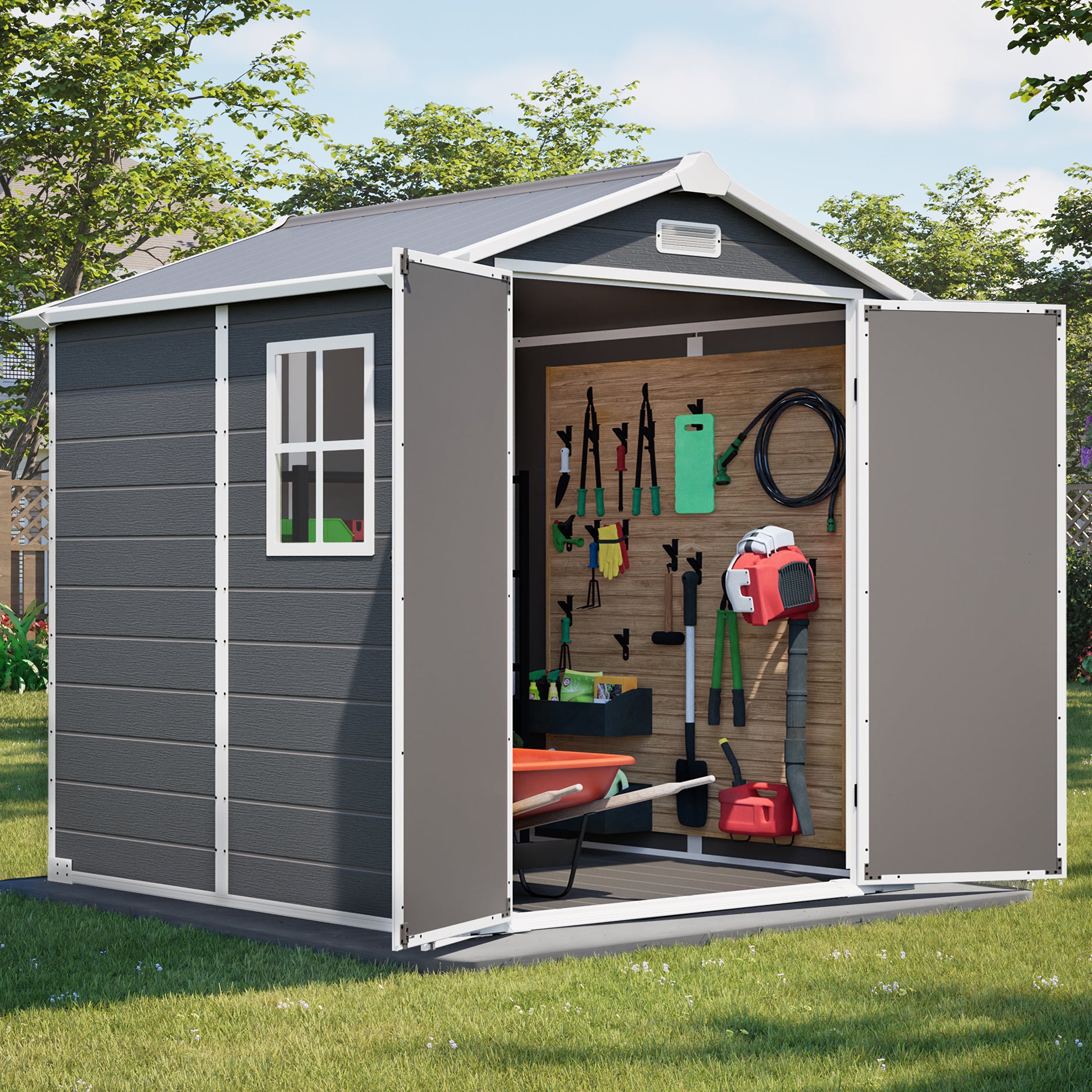 LZBEITEM 6' x 6' Plastic Outdoor Storage Shed with Heavy-Duty Floor