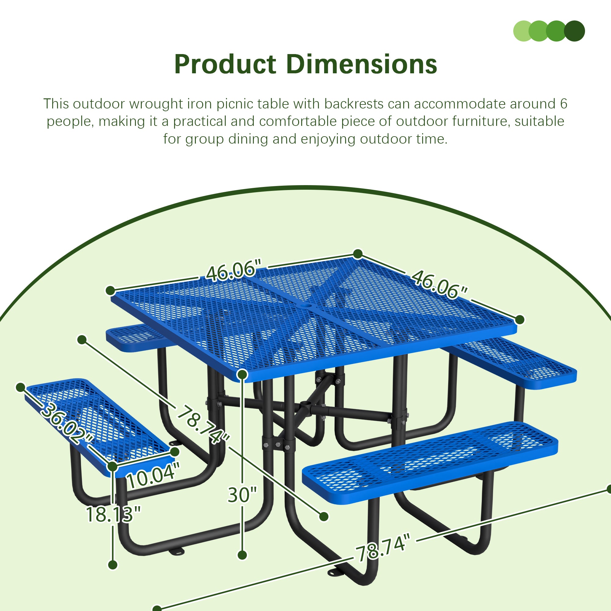 LZBEITEM 46'' Square Outdoor Commercial Steel Metal Picnic Table Set, Blue