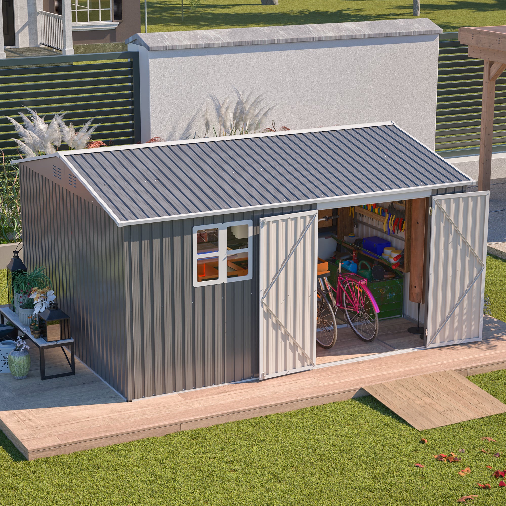 LZBEITEM 12'x10' Outdoor Storage Shed with Floor Frame & Window