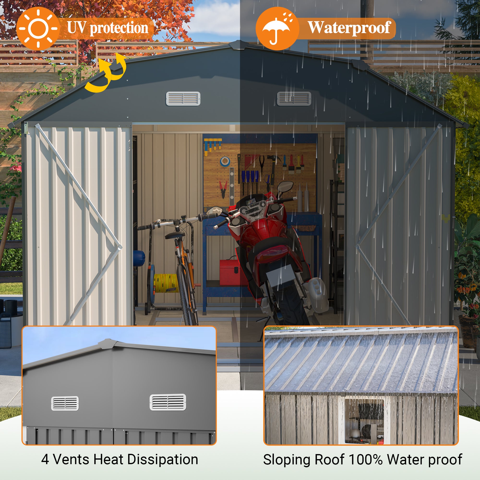 LZBEITEM 10' x 12' Metal Outdoor Storage Shed with Floor Frame Kit