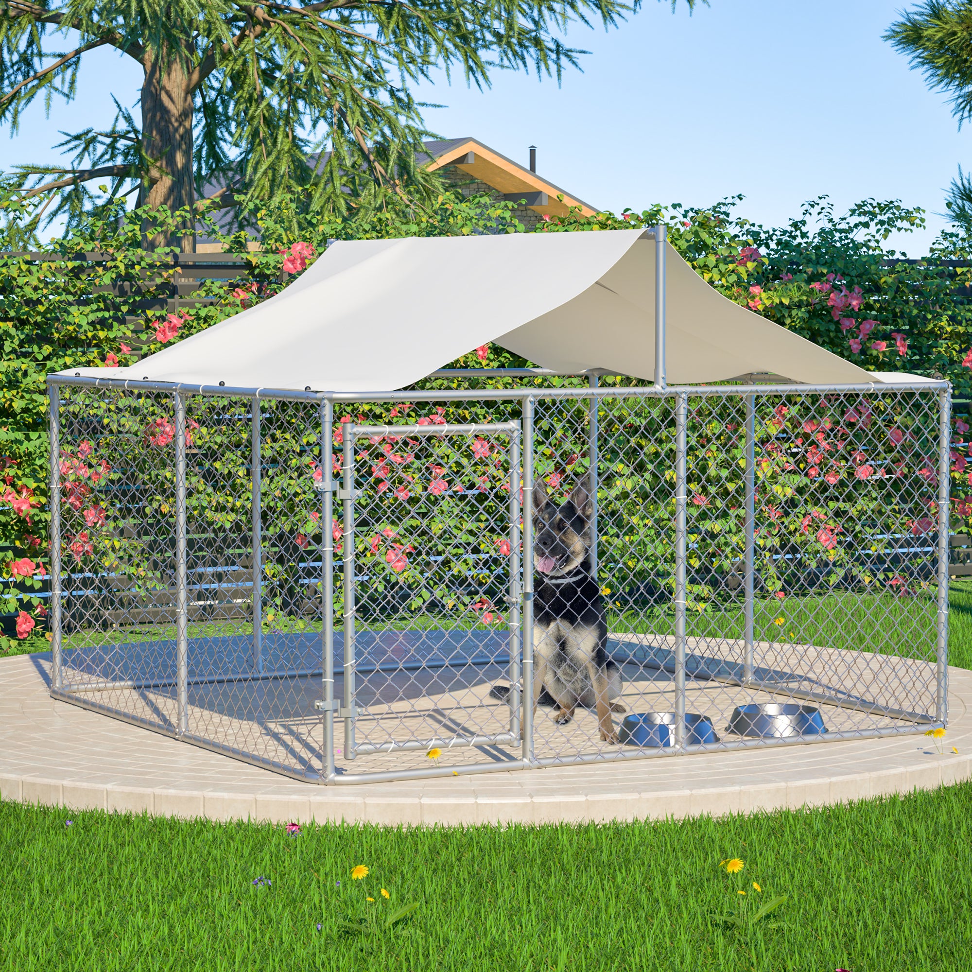 LZBEITEM 10'x10' Outdoor Dog Kennel with Metal Dog Gate