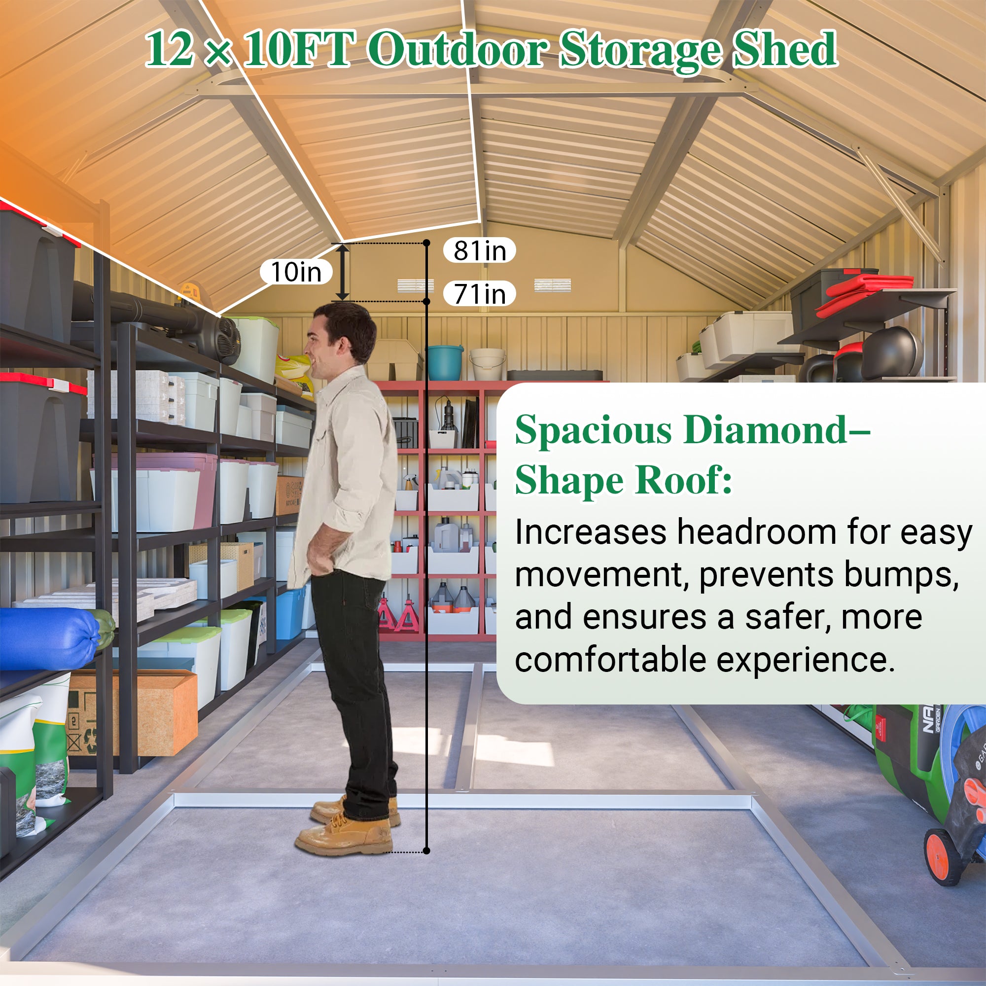 LZBEITEM 10' x 12' Metal Outdoor Storage Shed with Floor Frame Kit