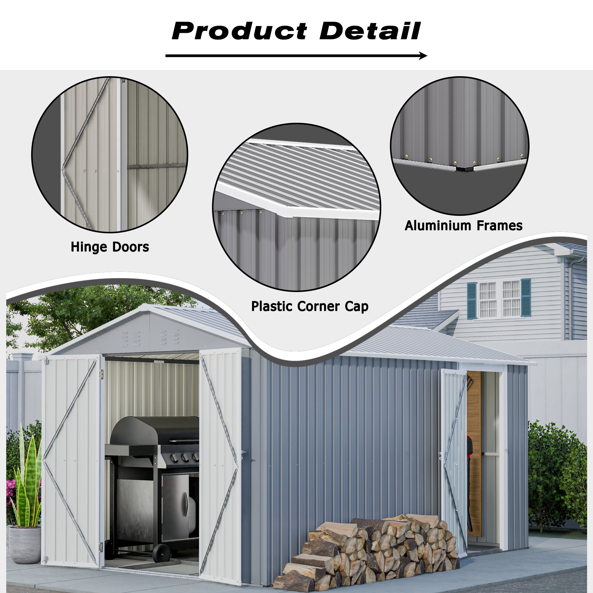 LZBEITEM 8'x12' Outdoor Metal Storage Shed with Floor Frame